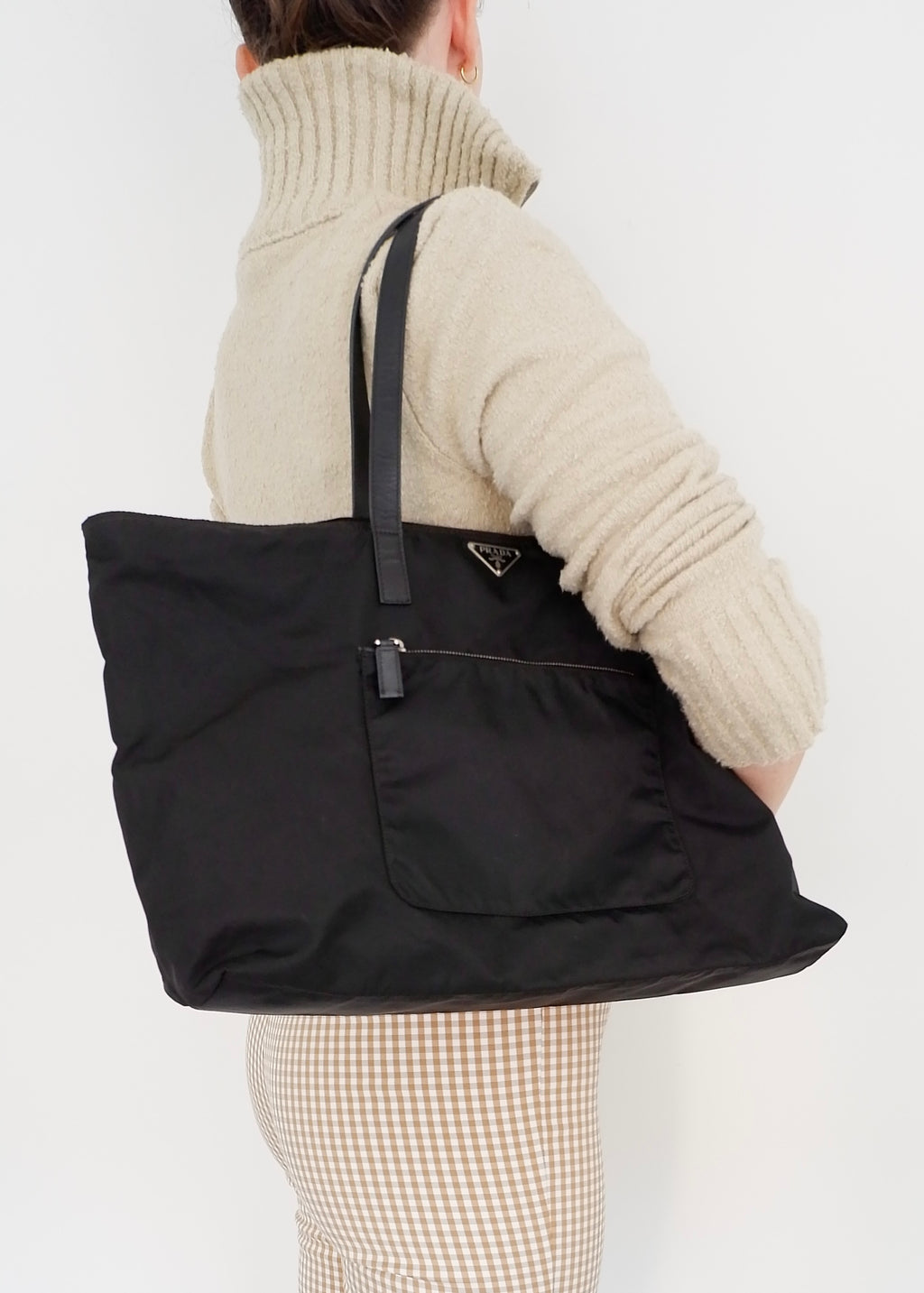 Authentique Sac cabas Prada noir en nylon extra large avec fermeture éclair sur le dessus