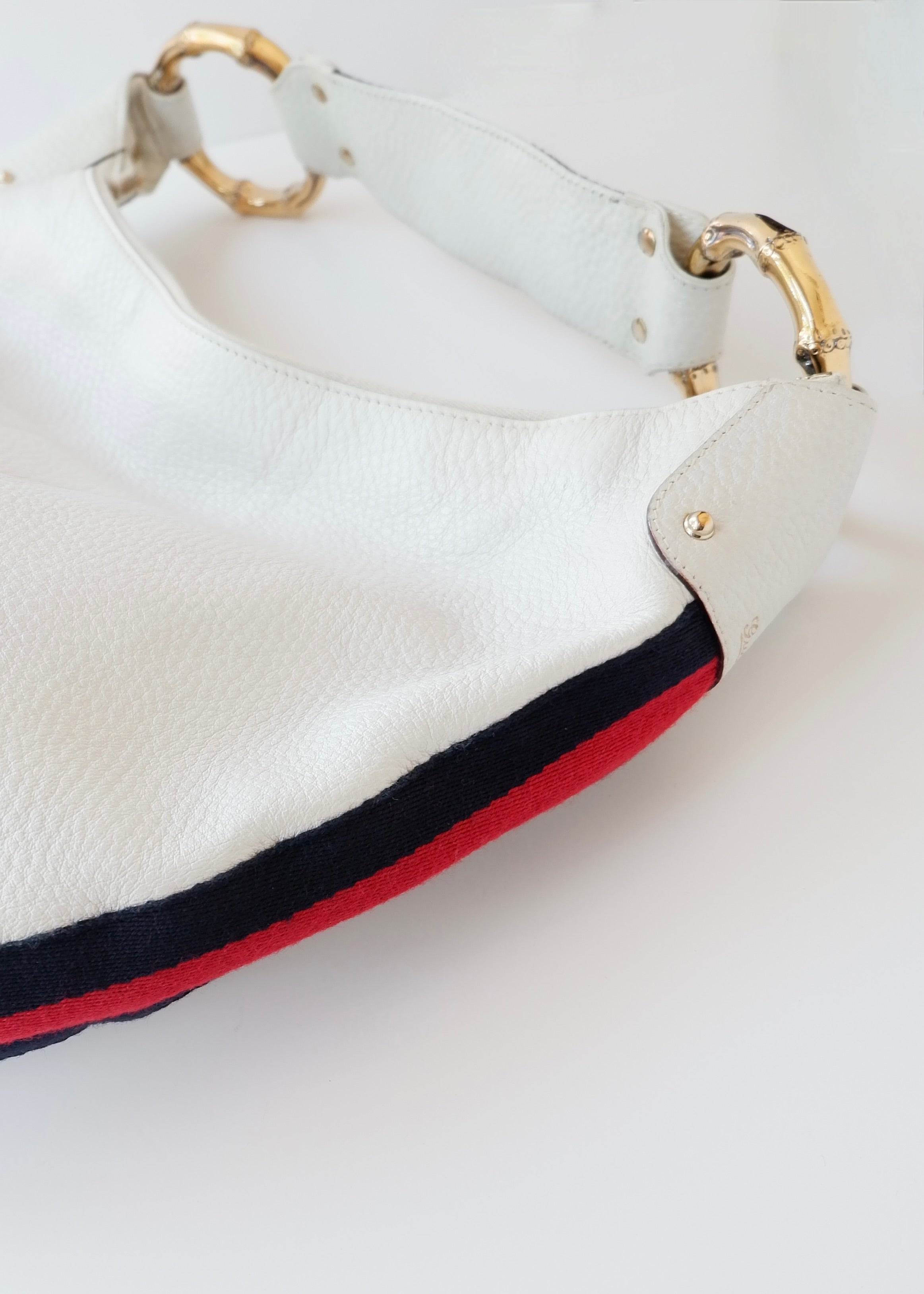 Preowned Gucci White Leather Sherry Line Hobo Shoulder Bag
