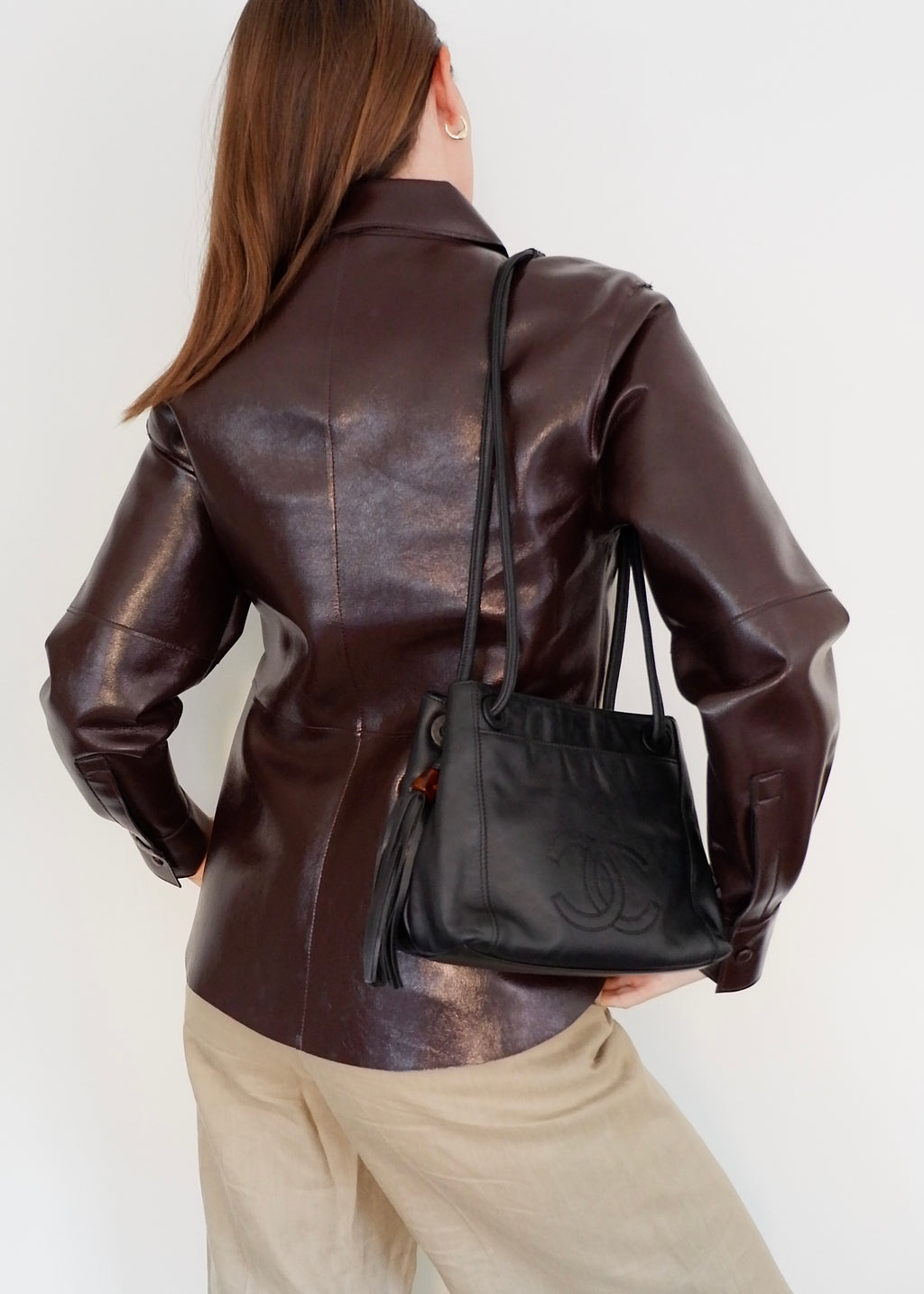 Authentic Preowned Vintage Chanel Black Leather CC Logo Tassel Shoulder Bag