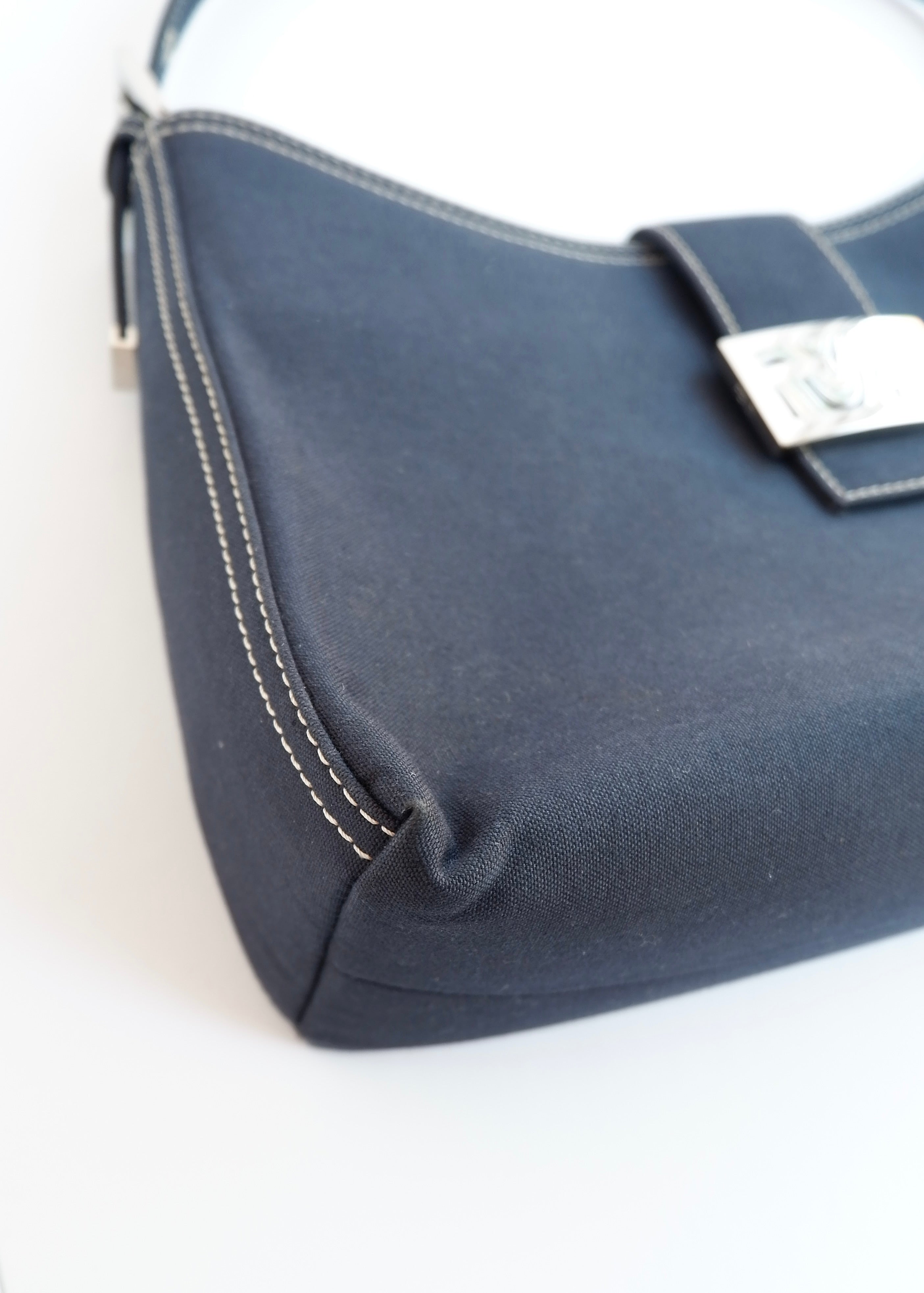 Authentic Preowned Fendi Navy Denim/Canvas Large Shoulder Bag