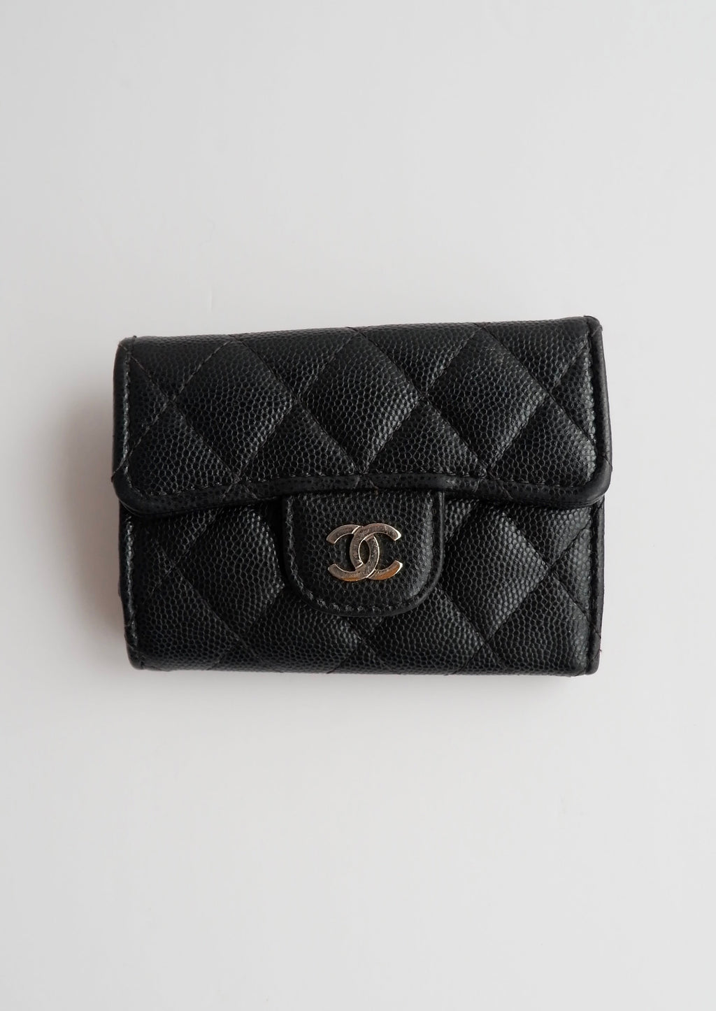 Authentic Preowned Chanel Black Caviar Leather Key Case/ Card Holder
