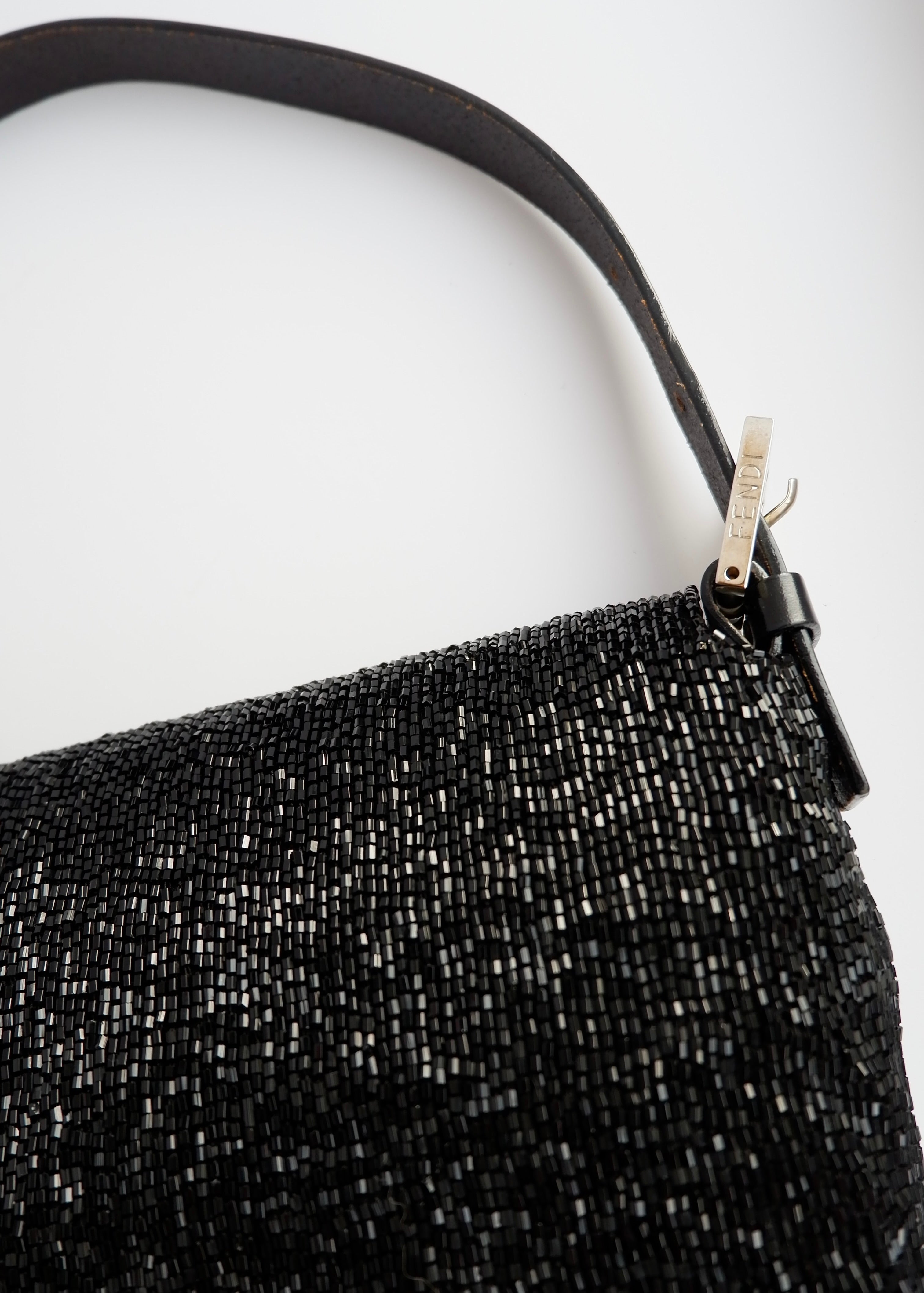 Authentic Preowned Fendi Black Beaded Baguette Shoulder Bag