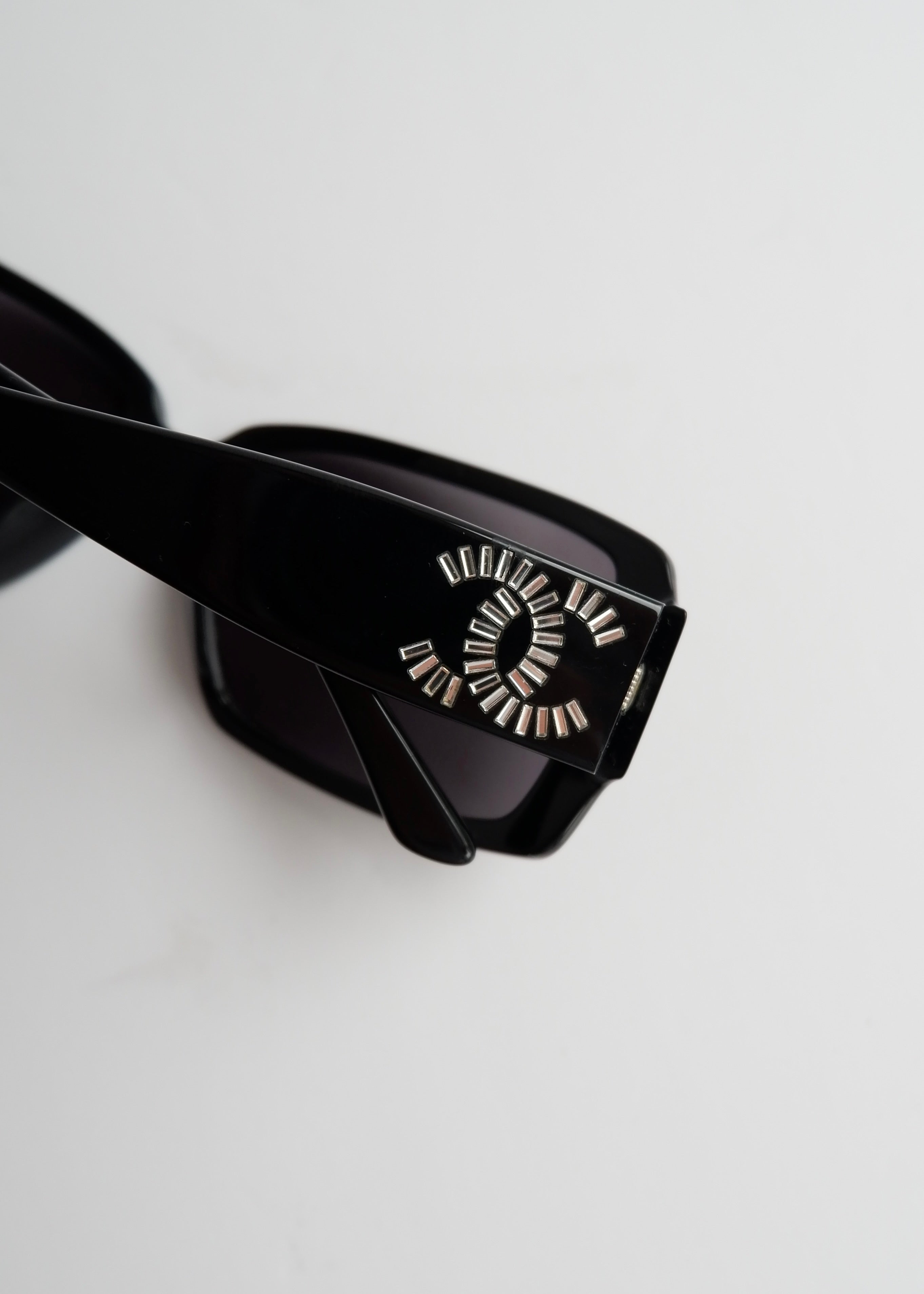 Authentic Preowned Chane Black Square Frame Rhinestone Sunglasses