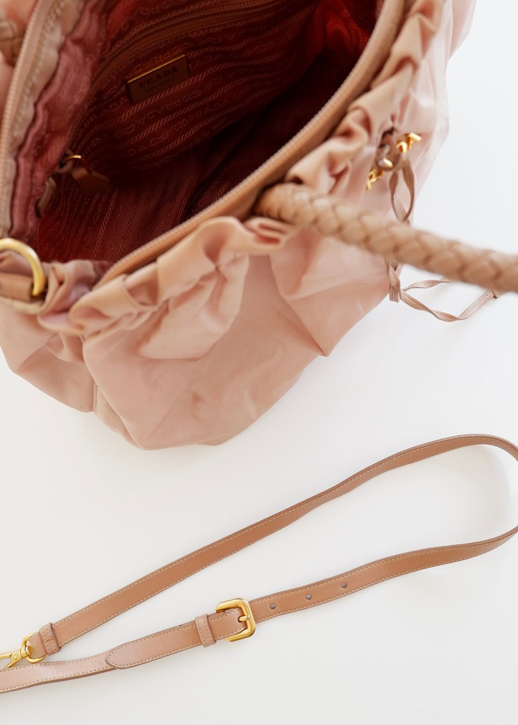 Sac Prada en nylon rose poudré deux en un authentique et d'occasion