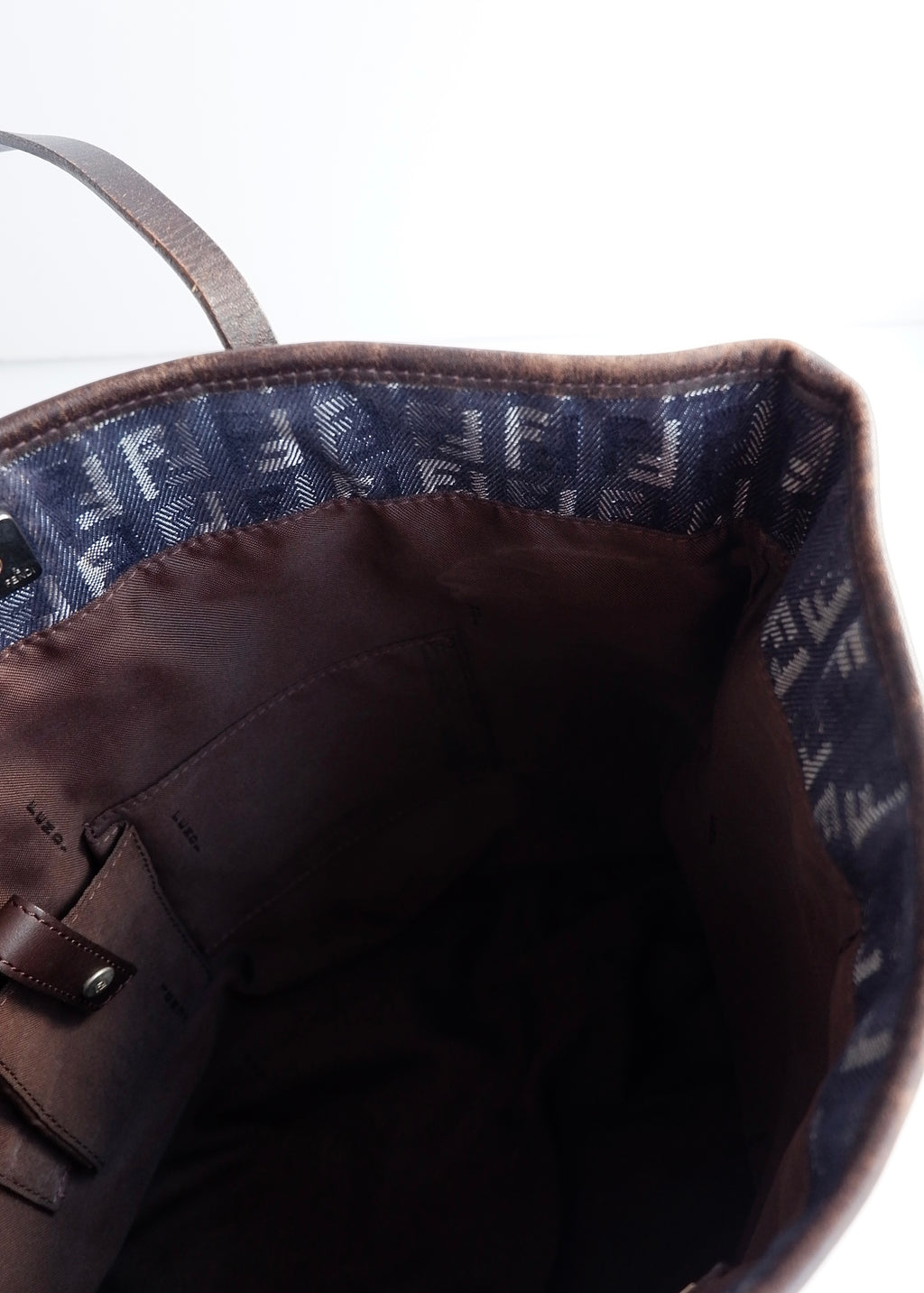 Preowned Fendi Navy Zucchino Denim/Leather Shoulder Tote