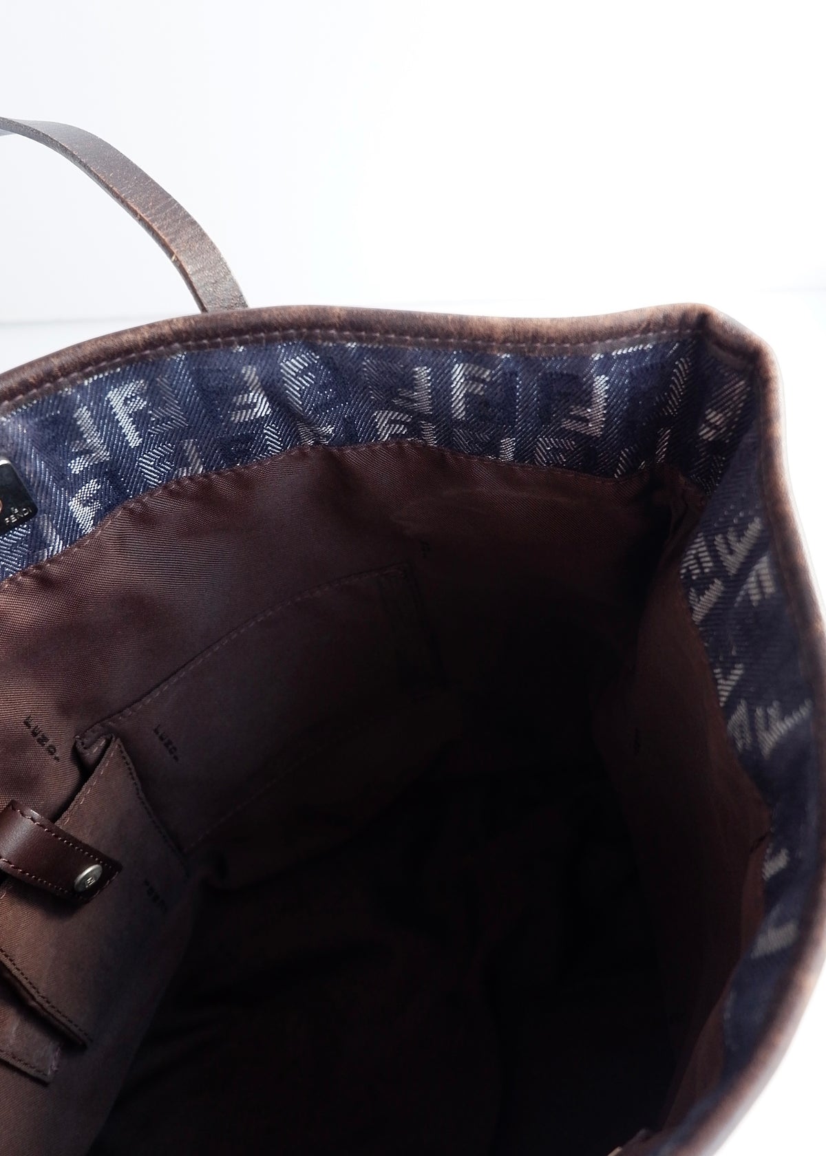 Preowned Fendi Navy Zucchino Denim/Leather Shoulder Tote