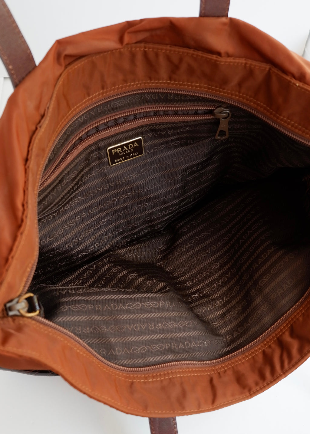 Preowned Prada Brown Nylon/ Patent Croc Long Strap Tote Bag