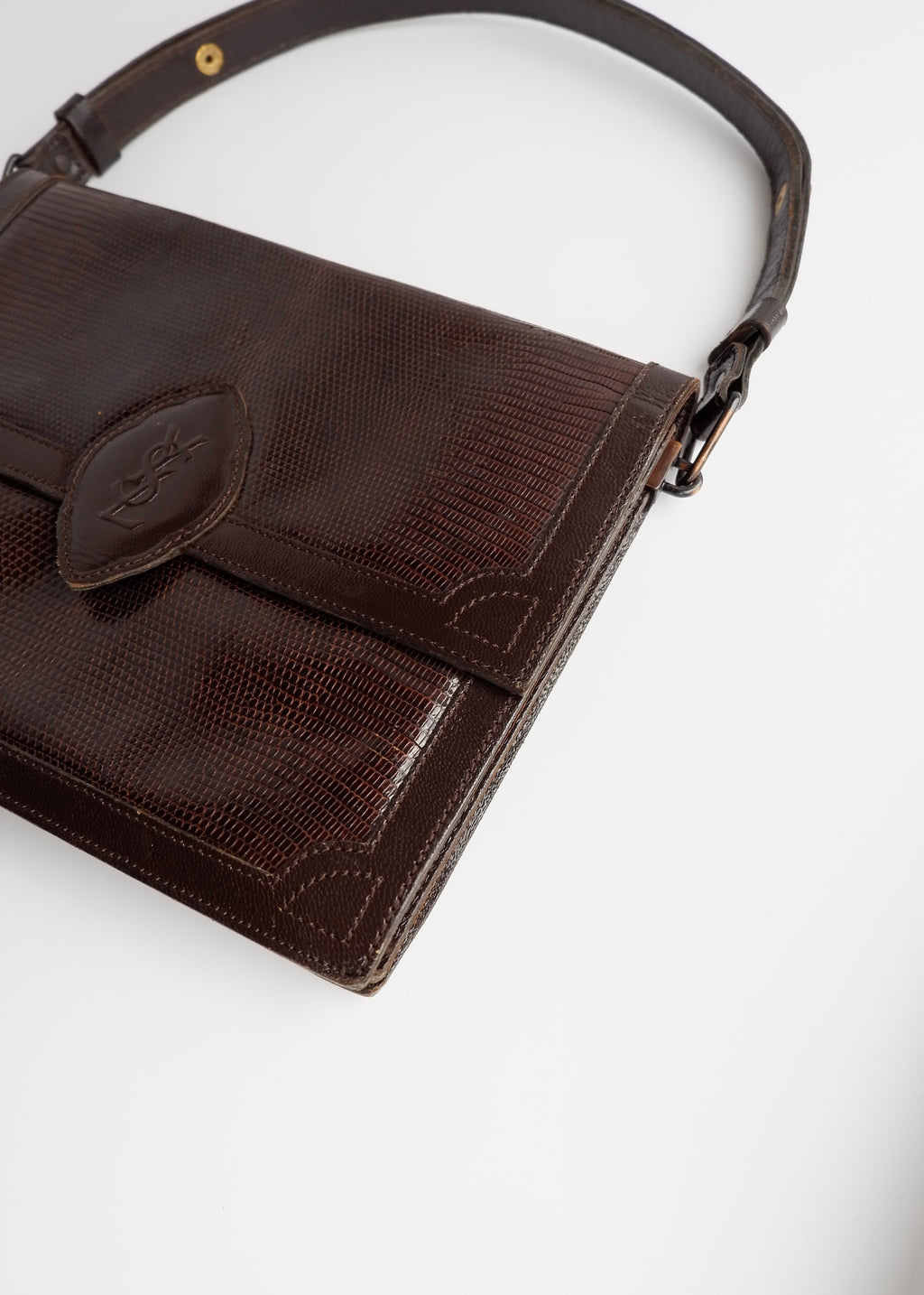 Sac bandoulière YSL vintage authentique en cuir marron d'occasion