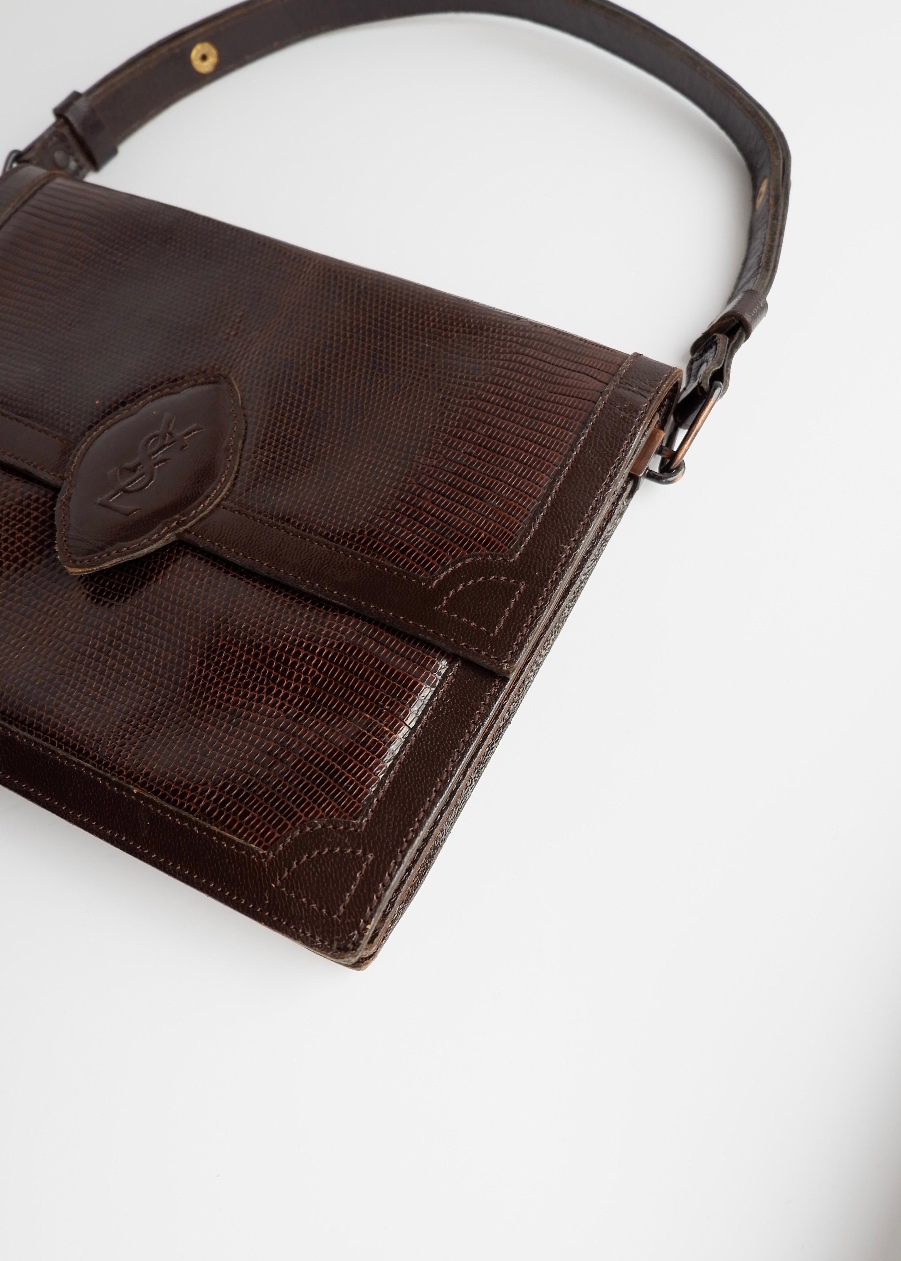 Sac bandoulière YSL vintage authentique en cuir marron d'occasion