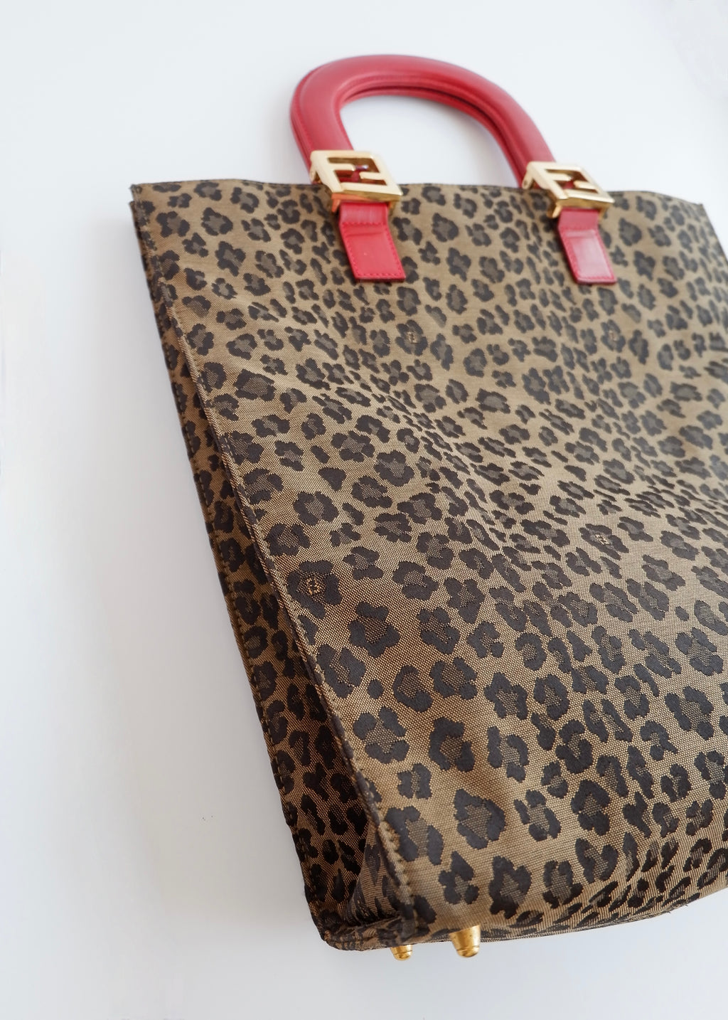 Authentic Preowned Vintage Fendi Animal Print Canvas/Leather Top Handle Tote