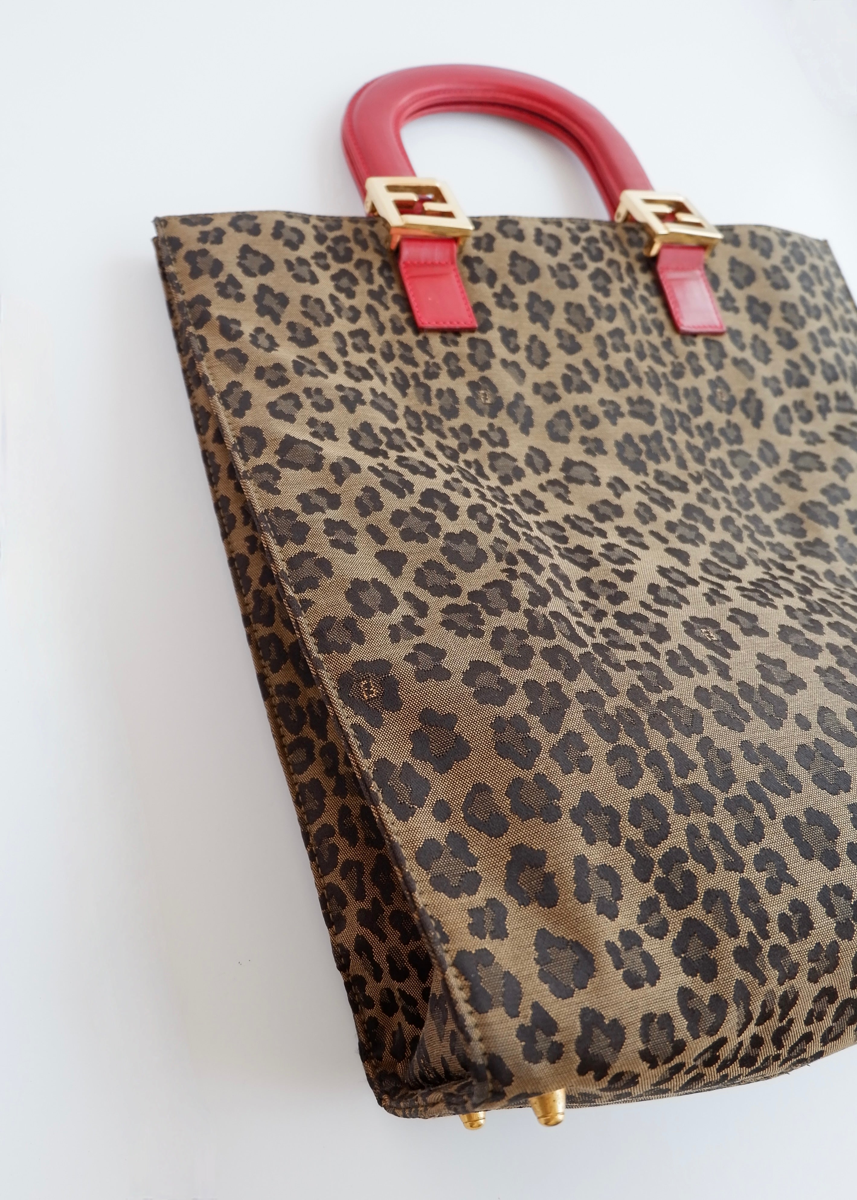 Authentique sac cabas Fendi vintage d'occasion en toile/cuir imprimé animal avec poignée supérieure
