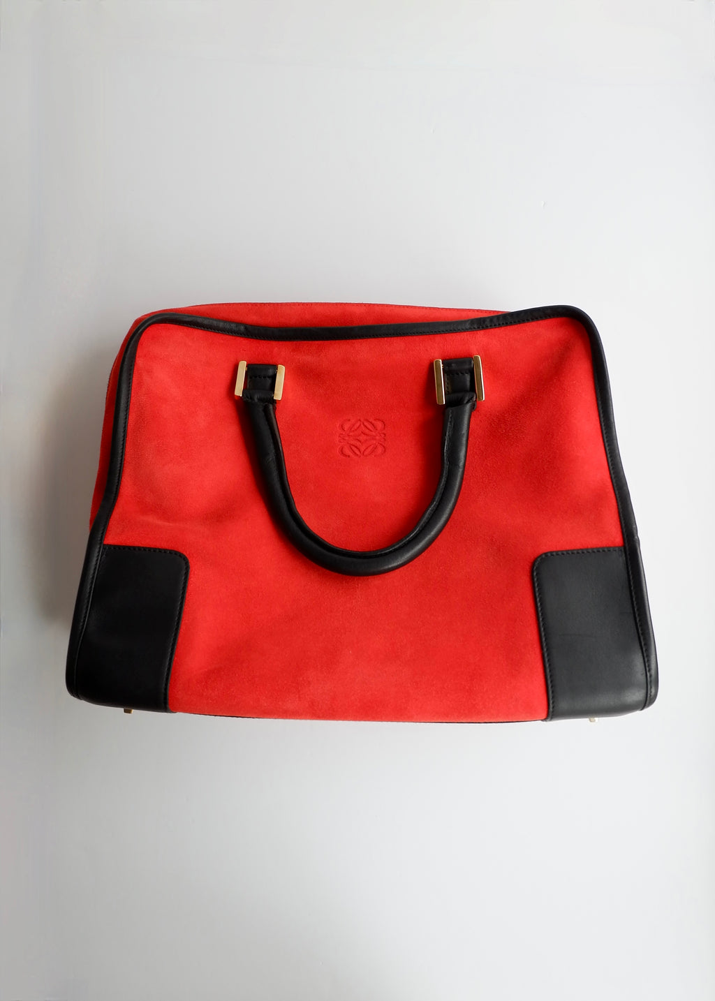 Preowned Loewe Red/Black Suede Amazona Handbag