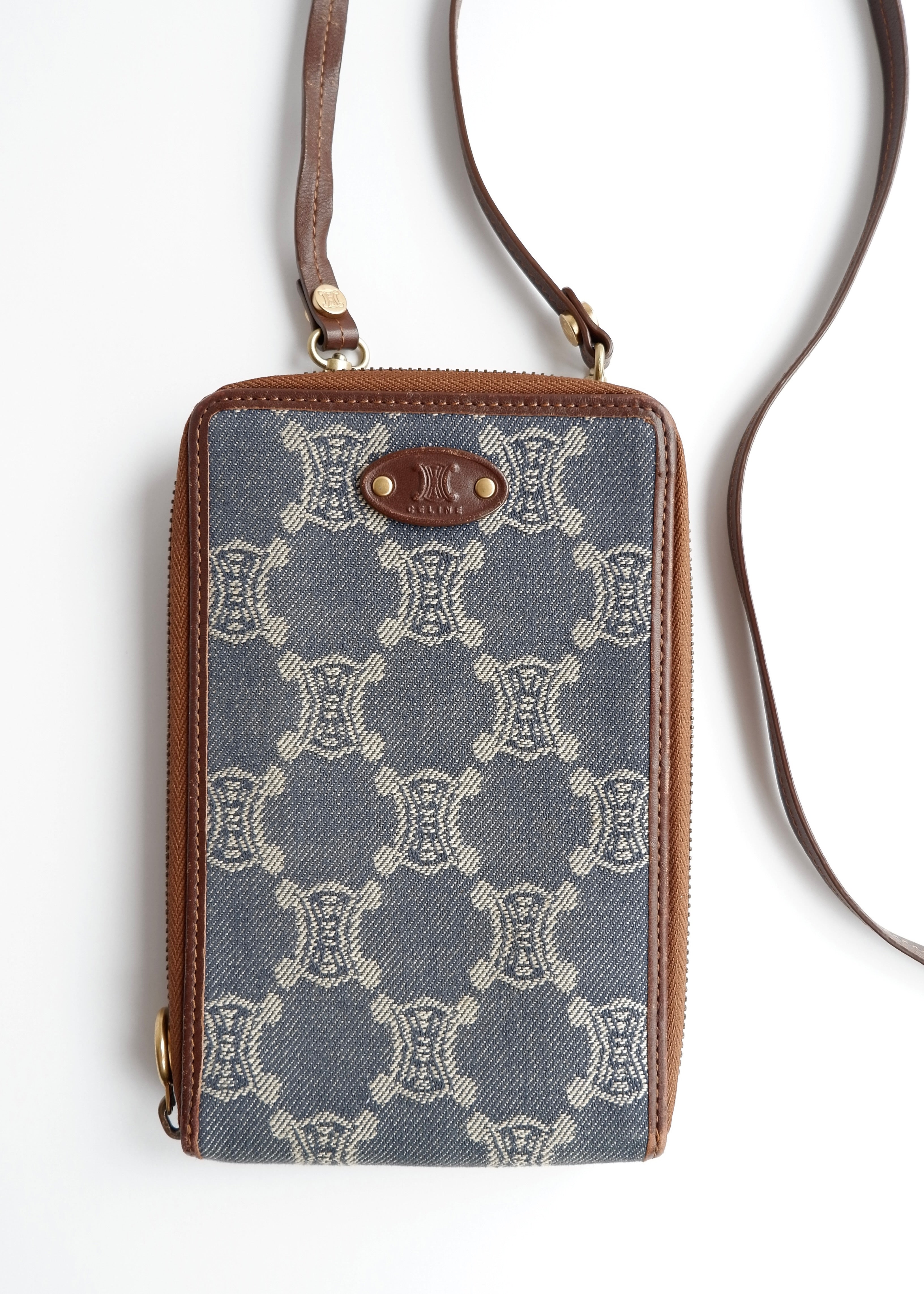 Authentic Preowned Vintage Celine Blue Denim Triomphe Print WOC