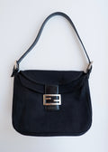 Sac porté épaule baguette Fendi authentique d'occasion en tissu noir