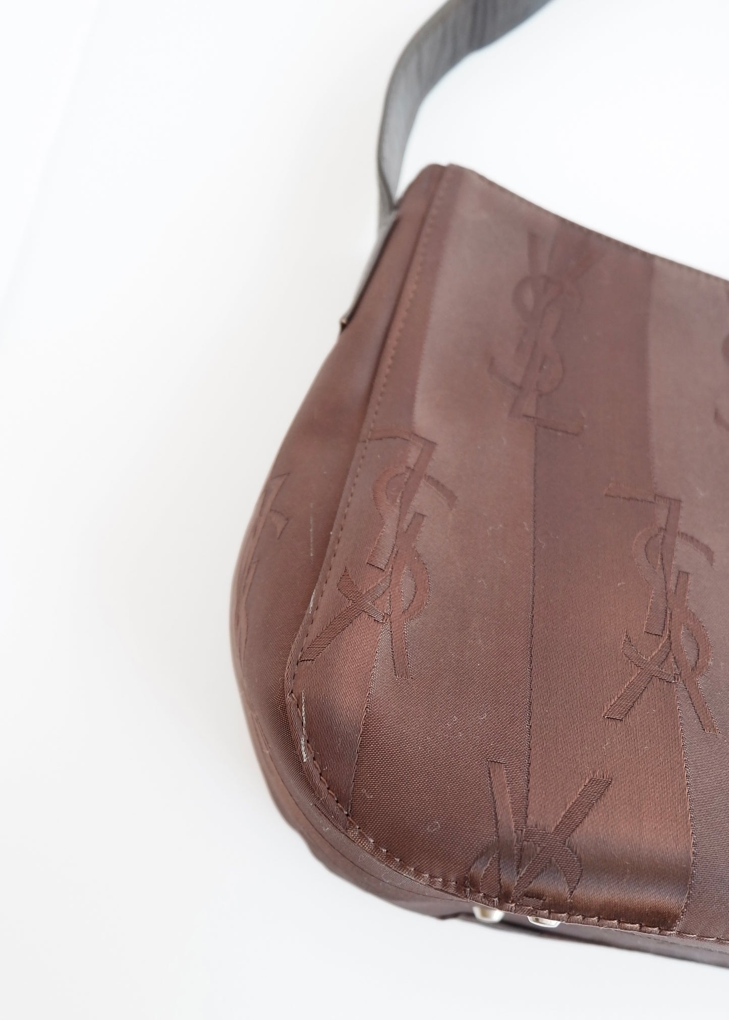Authentic Preowned Vintage YSL Brown Nylon/ Leather Shoulder Bag