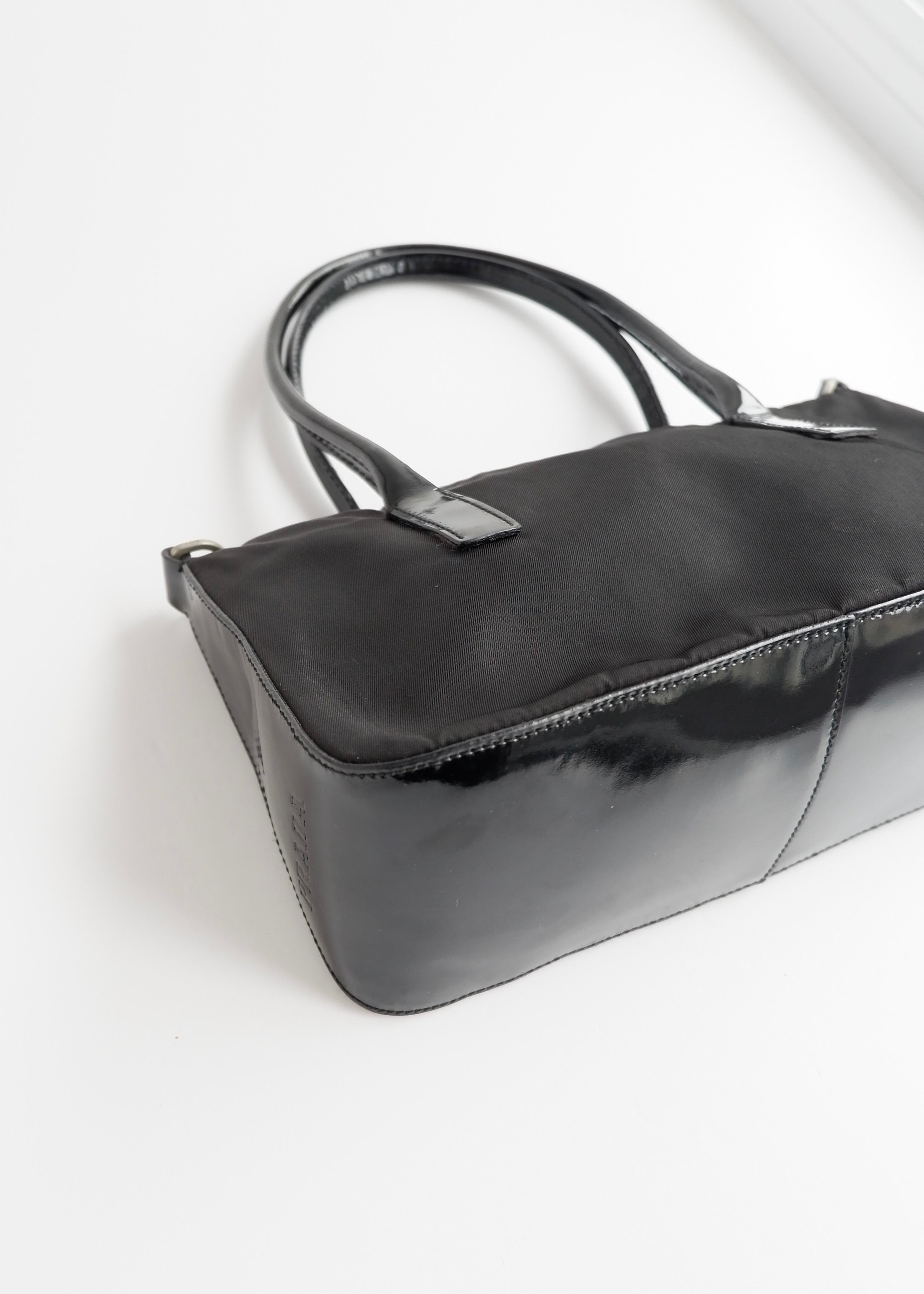 Preowned Prada Black Nylon/ Patent Two Way Bag