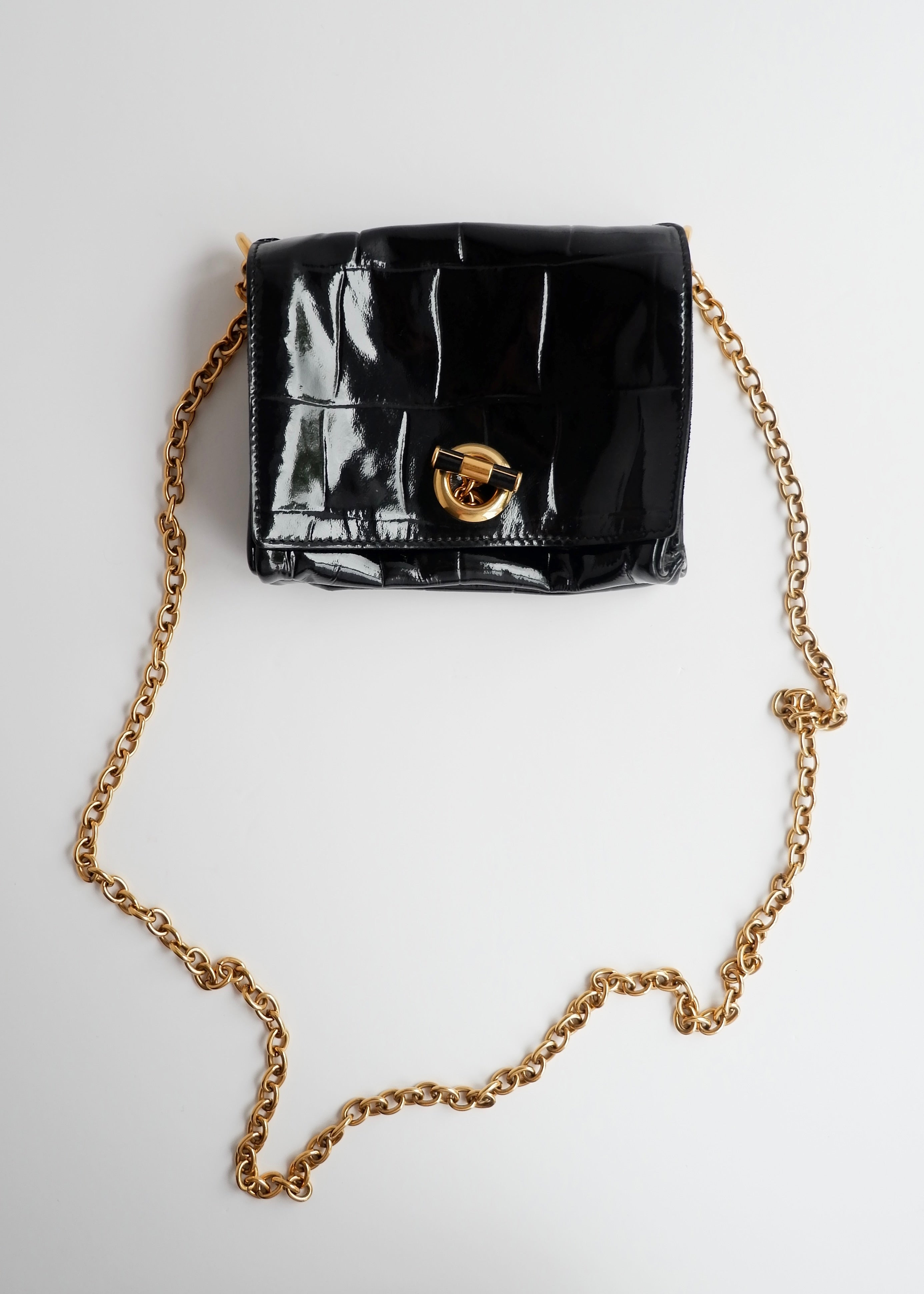 Authentic Preowned Vintage YSL (Yves Saint Laurent) Black Patent Leather Shoulder Bag GHW