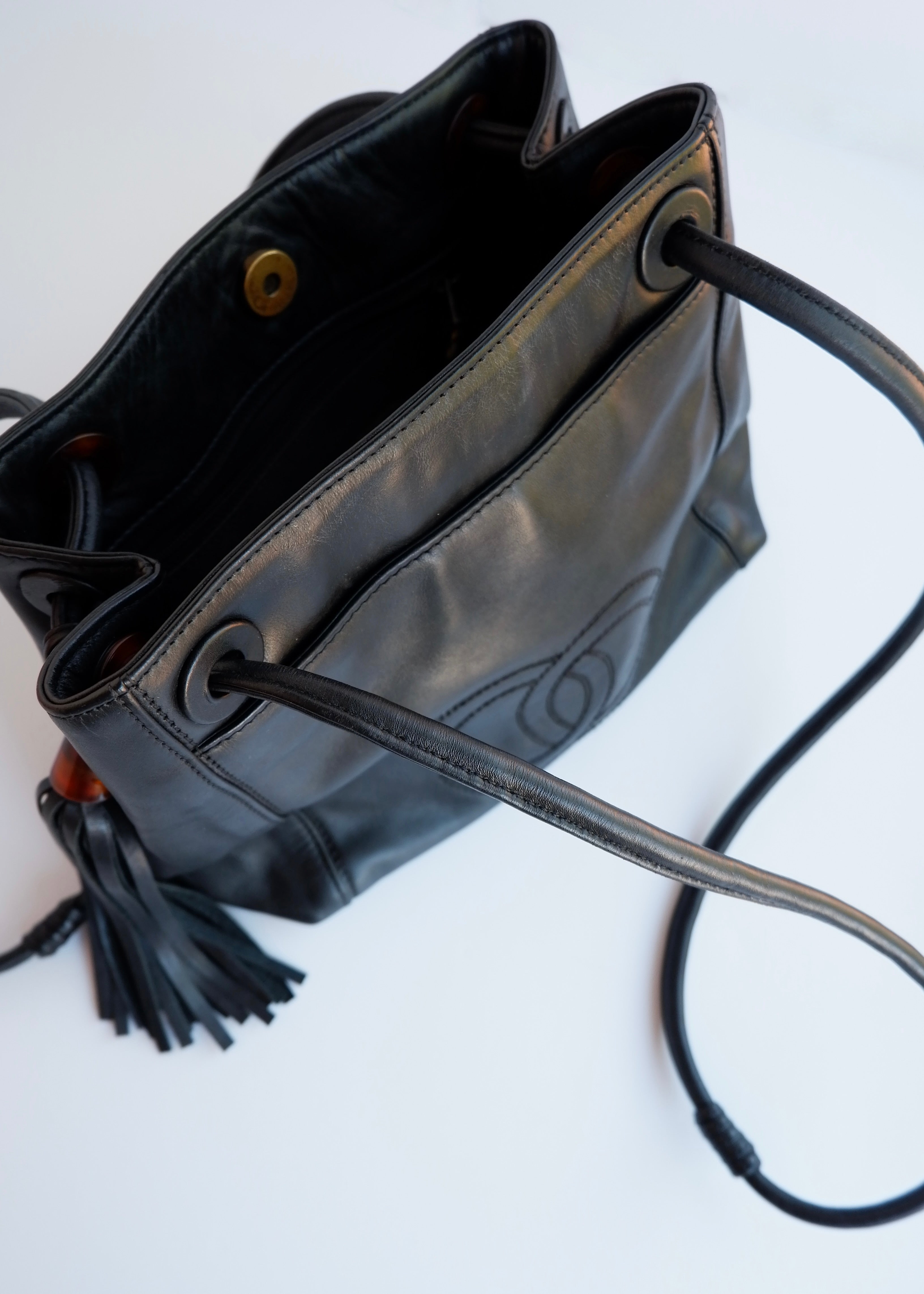 Authentic Preowned Vintage Chanel Black Leather CC Logo Tassel Shoulder Bag
