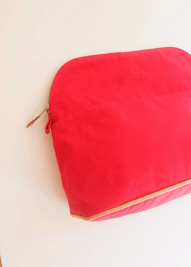 Preowned Hermes Red Canvas Boldie Cosmetic Bag