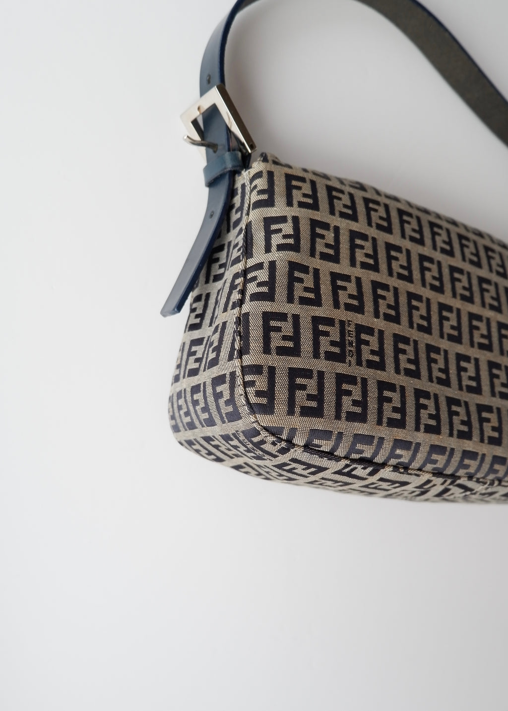 Authentic Preowned Fendi Navy Zucchino Baguette Shoulder