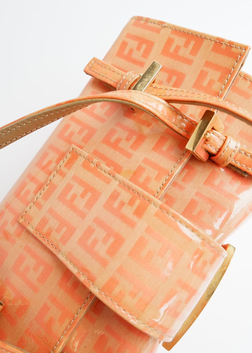 Authentic Preowned Vintage Fendi Orange Zucchino Coated Canvas Shoulder Bag