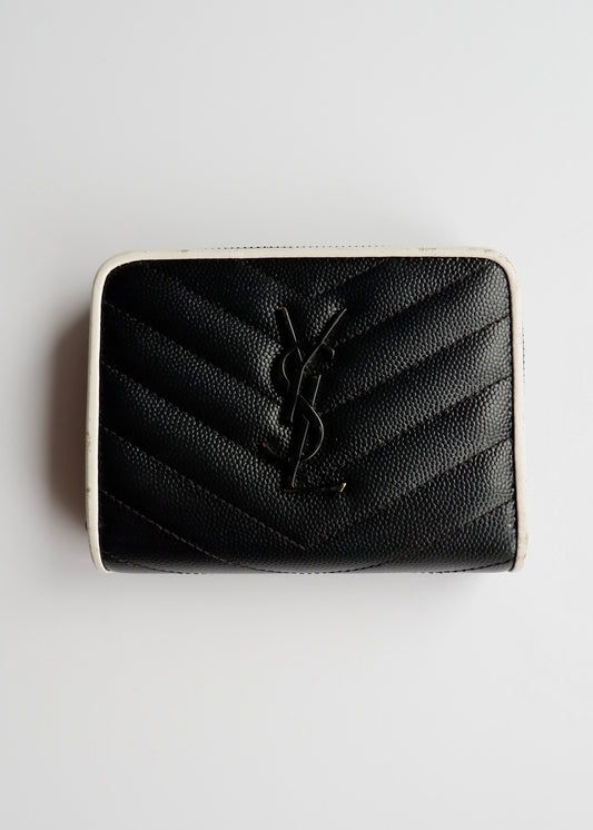 Authentic Preowned Saint Laurent YSL Black/ White Bi-Fold Short Wallet