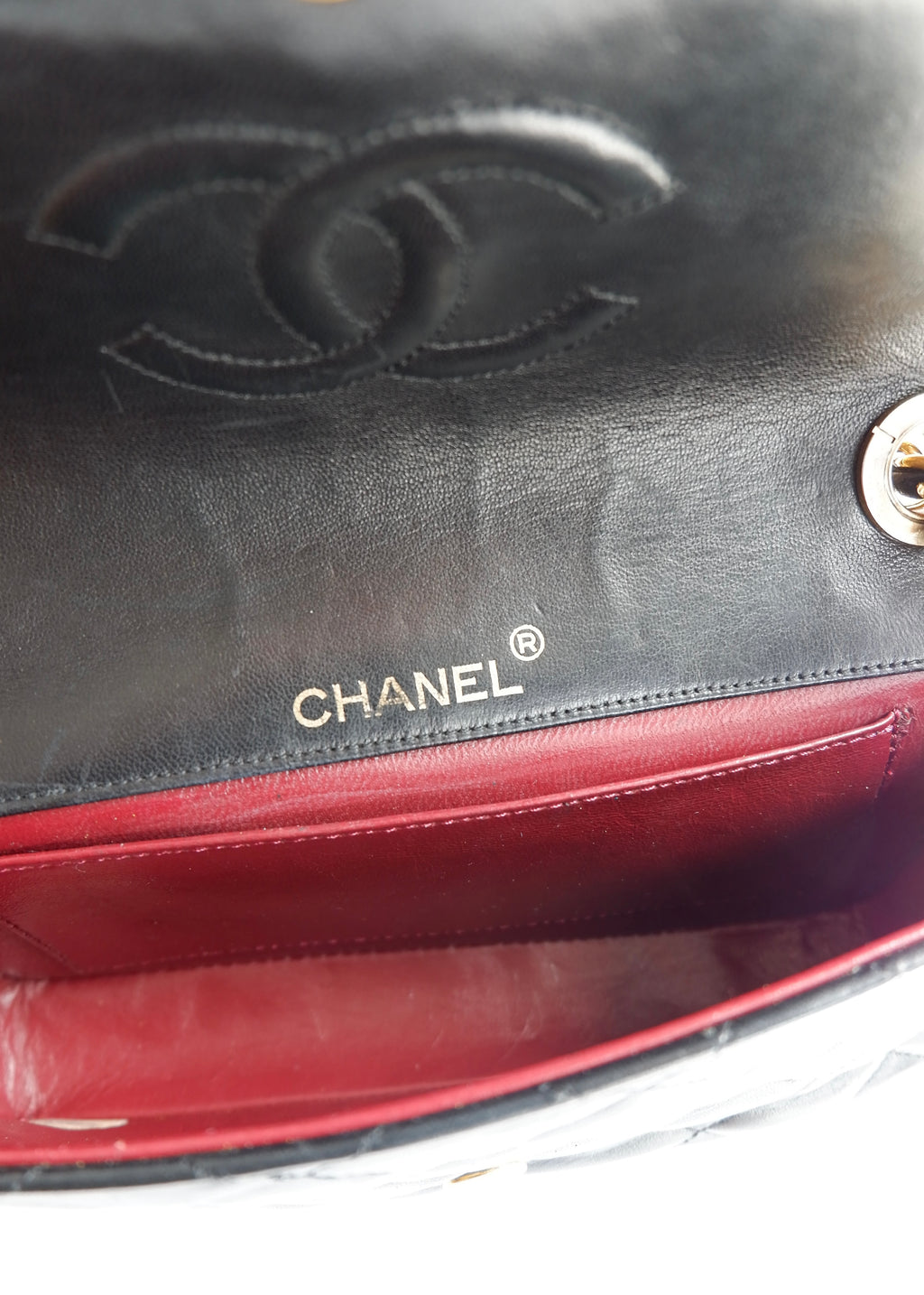 Authentic Preowned Vintage Chanel Black Lambskin Quilted Single Flap Crystal CC Logo Bag GHW