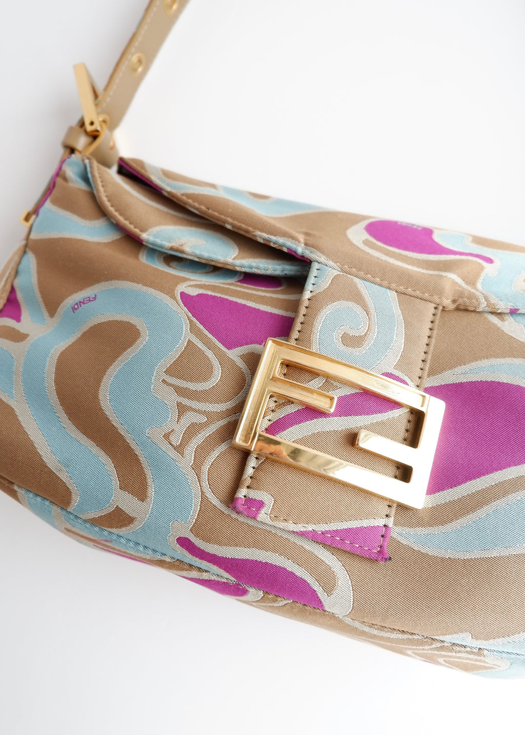 Authentic Preowned Fendi Psychedelic Swirl Multi Color Baguette Shoulder Bag