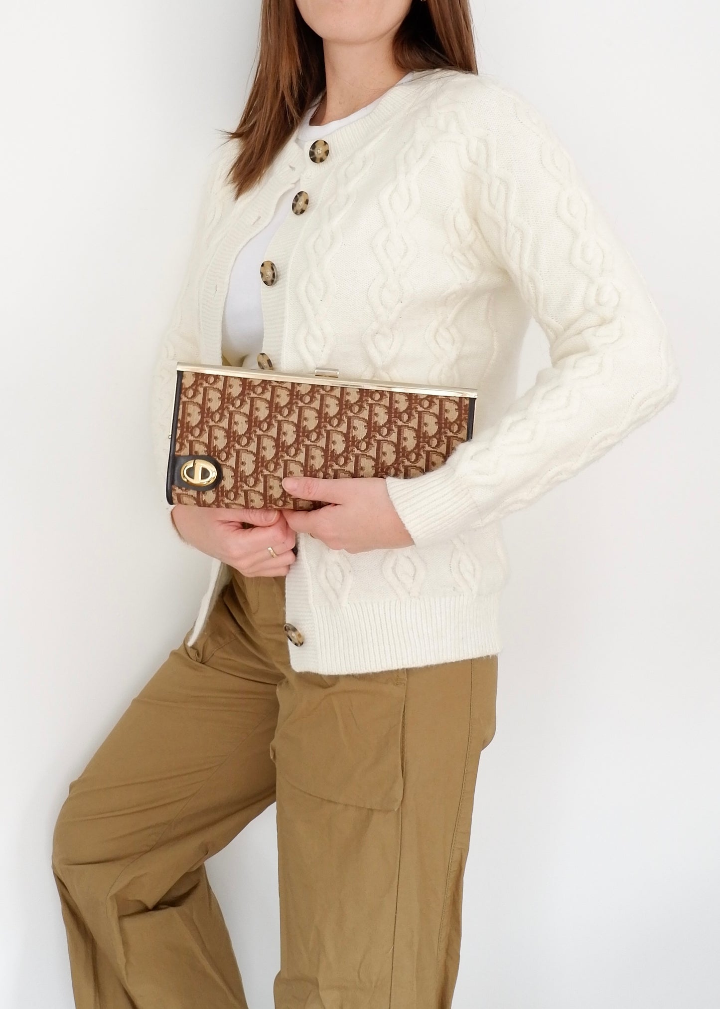 Authentic Preowned Vintage Dior Brown Canvas Trotter Print Clutch