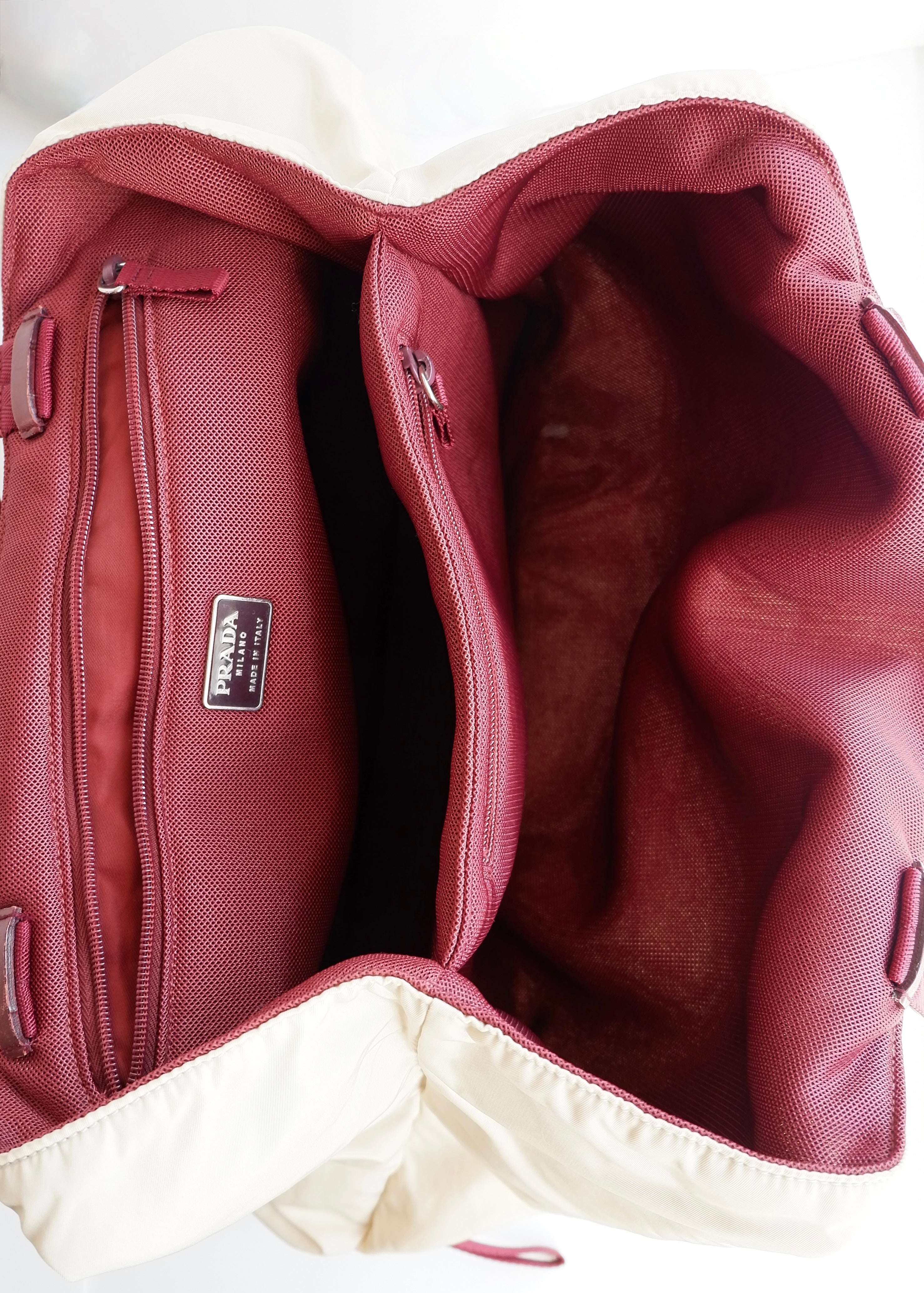Authentic Preowned Prada Beige/ Burgundy Nylon Oversized Tote Bag