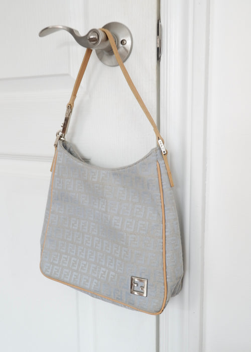 Authentique sac cabas Fendi Zucchino bleu/beige d'occasion