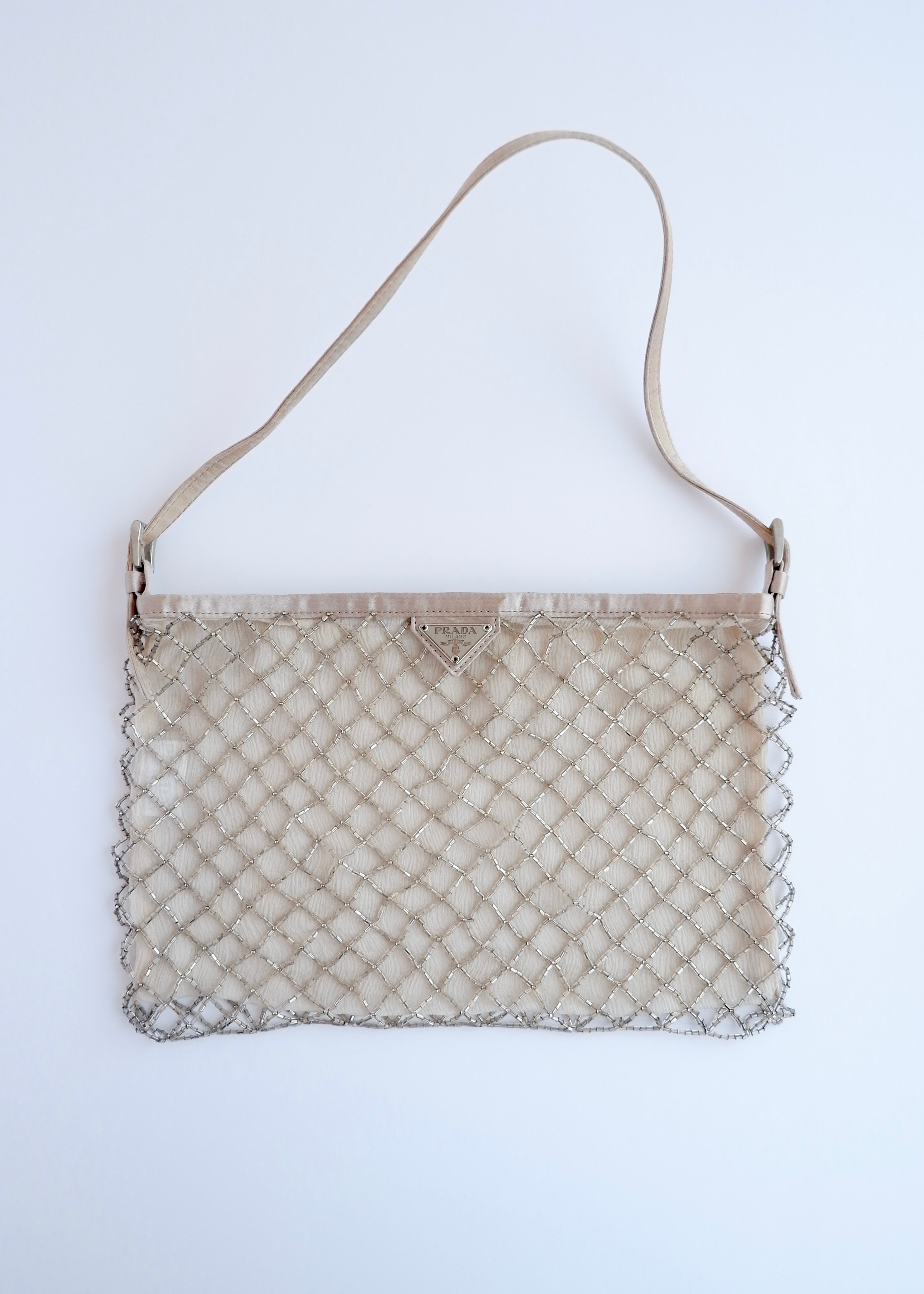 Authentic Preowned Prada Champagne Satin Beaded Shoulder Bag