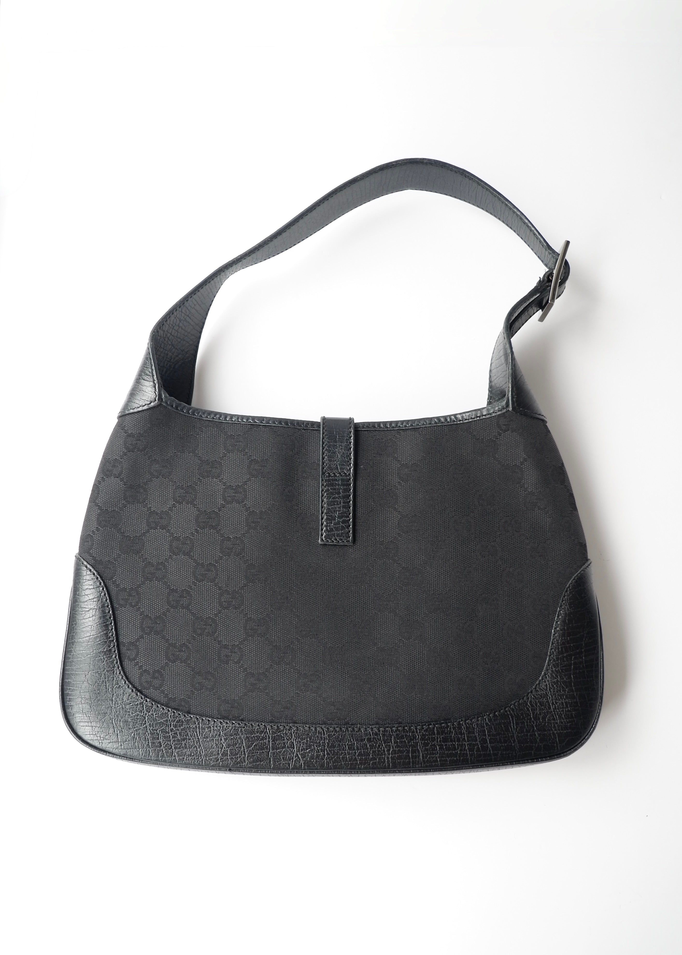 Preowned Gucci Black GG Canvas/ Leather Jackie Shoulder Bag