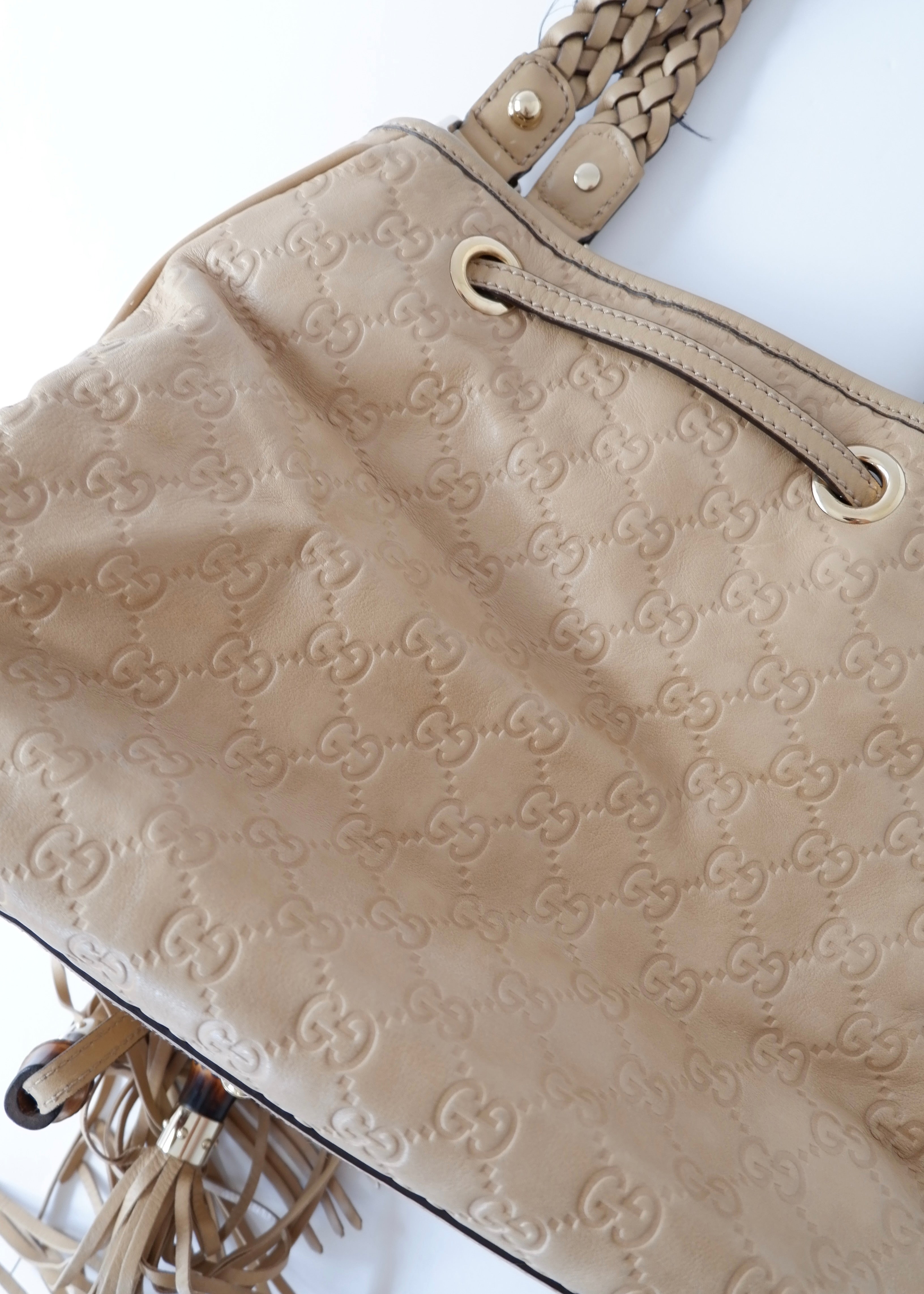 Authentic Preowned Gucci Beige Leagther Guccissima Peggy Tassel Shoulder Bag
