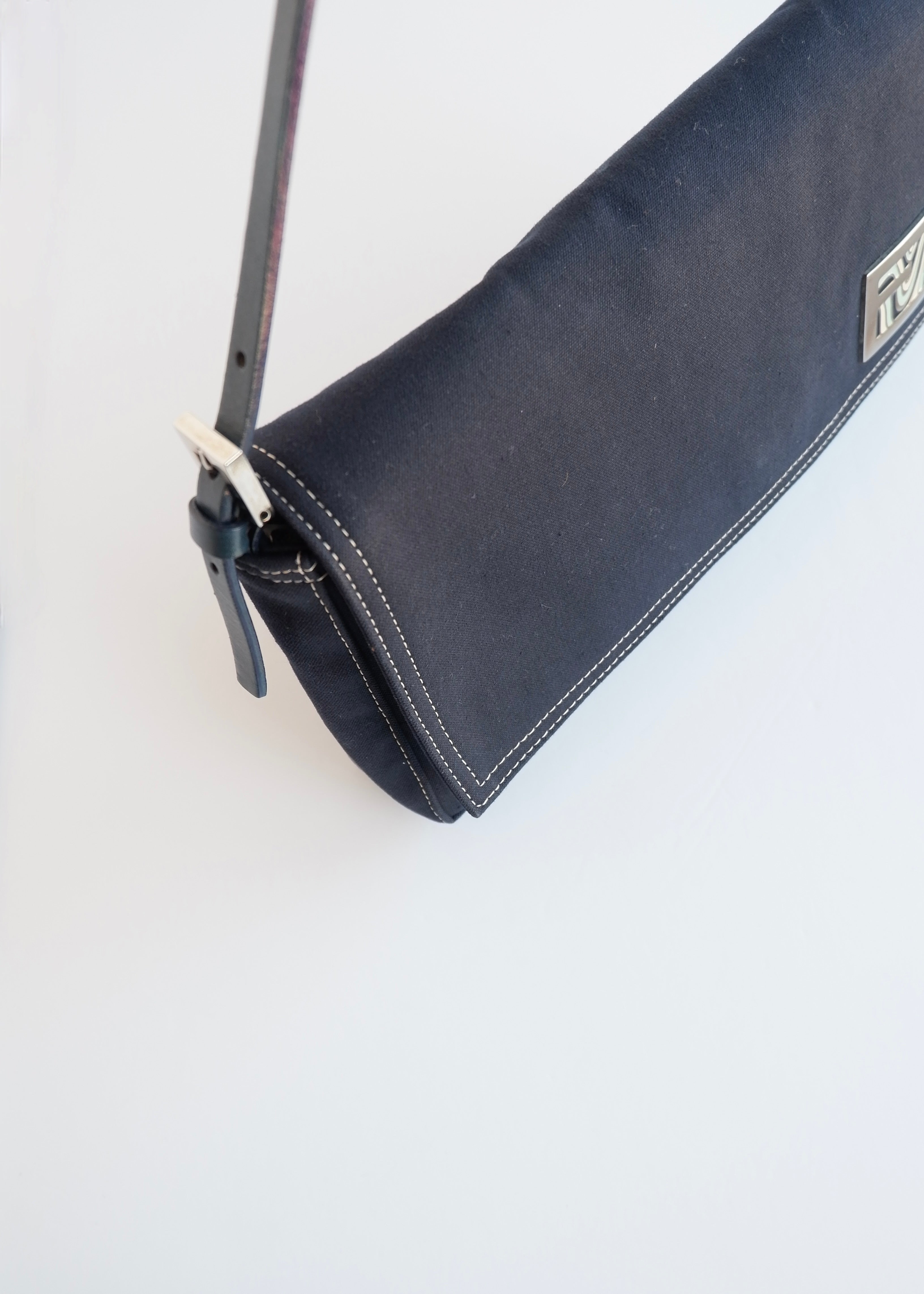Authentic Preowned Fendi Navy Blue Fabric FF Marble Shoulder Bag