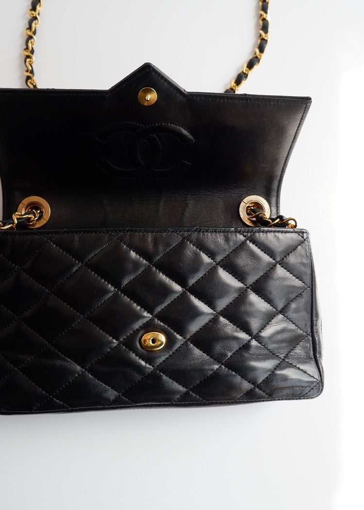 Authentic Preowned Vintage Chanel Black Lambskin Quilted Single Flap Crystal CC Logo Bag GHW