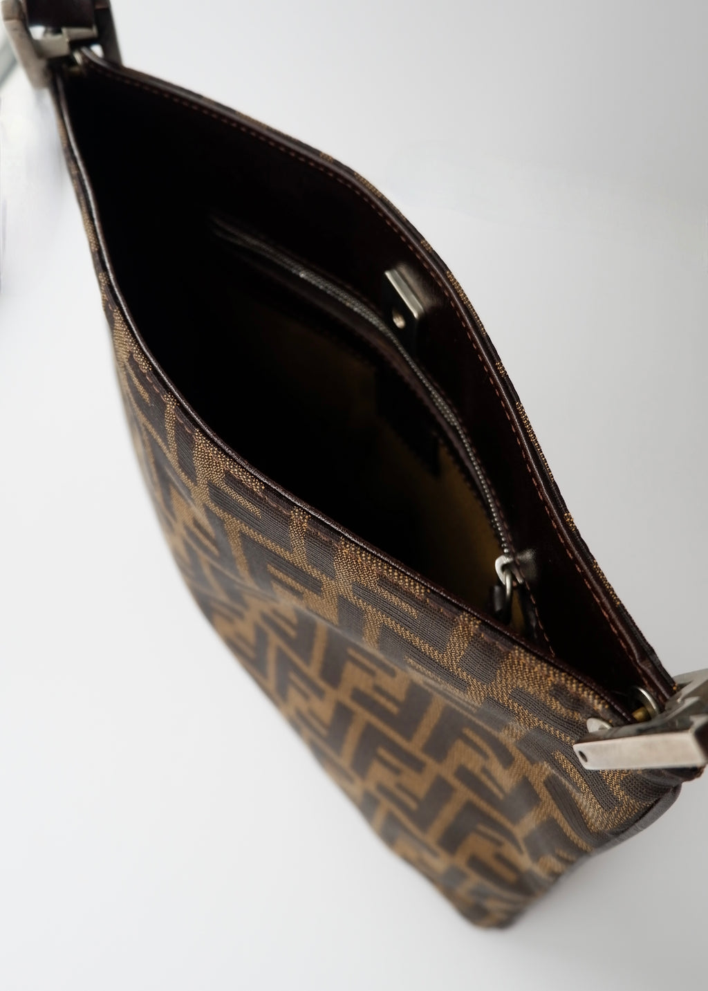 Preowned Vintage Fendi Brown Zucca Canvas/ Leather Shoulder Bag
