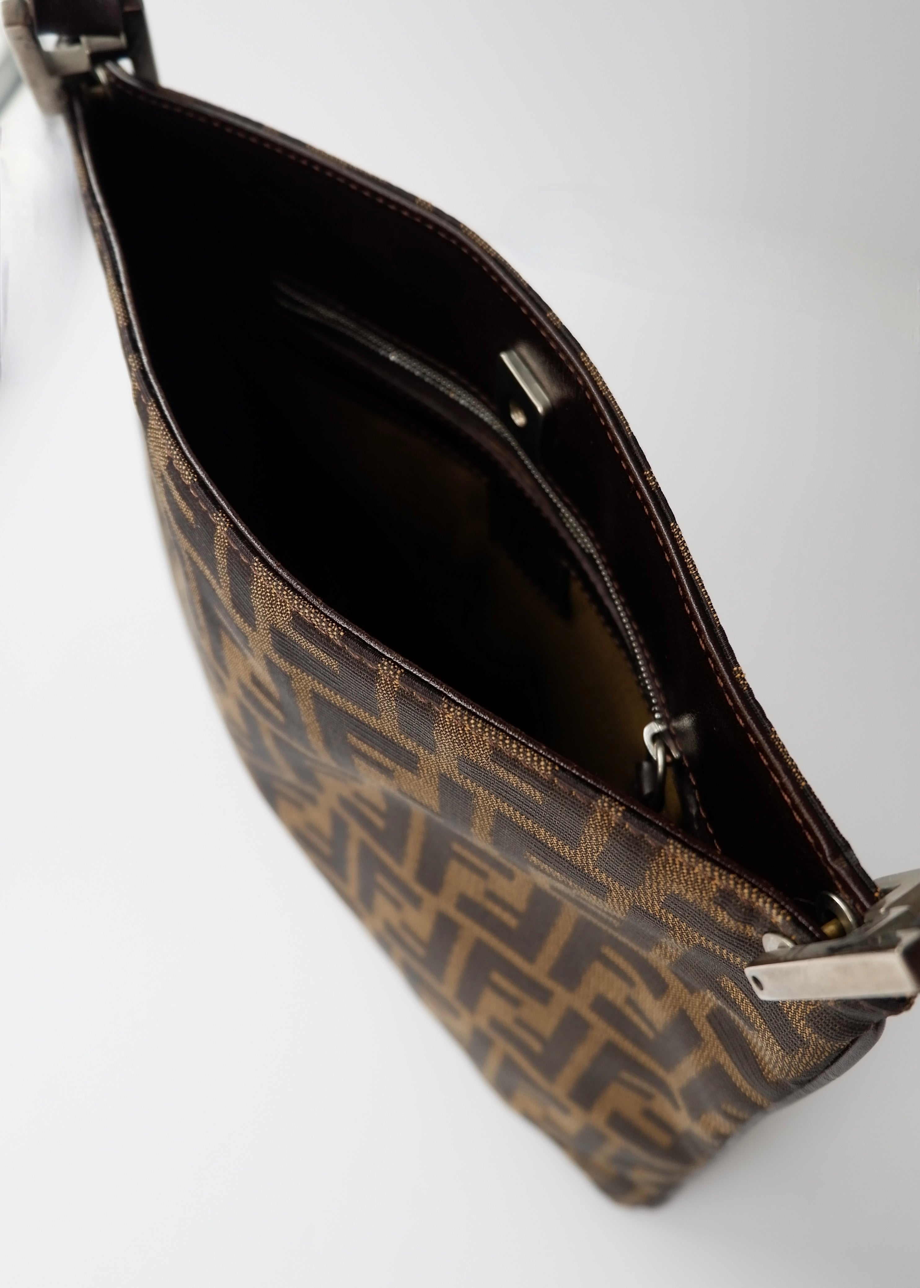 Preowned Vintage Fendi Brown Zucca Canvas/ Leather Shoulder Bag