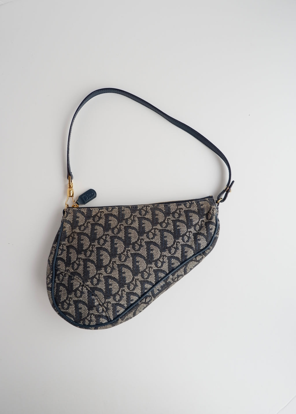 Authentic Preowned Vintage Dior Navy Oblique Canvas Saddle Bag