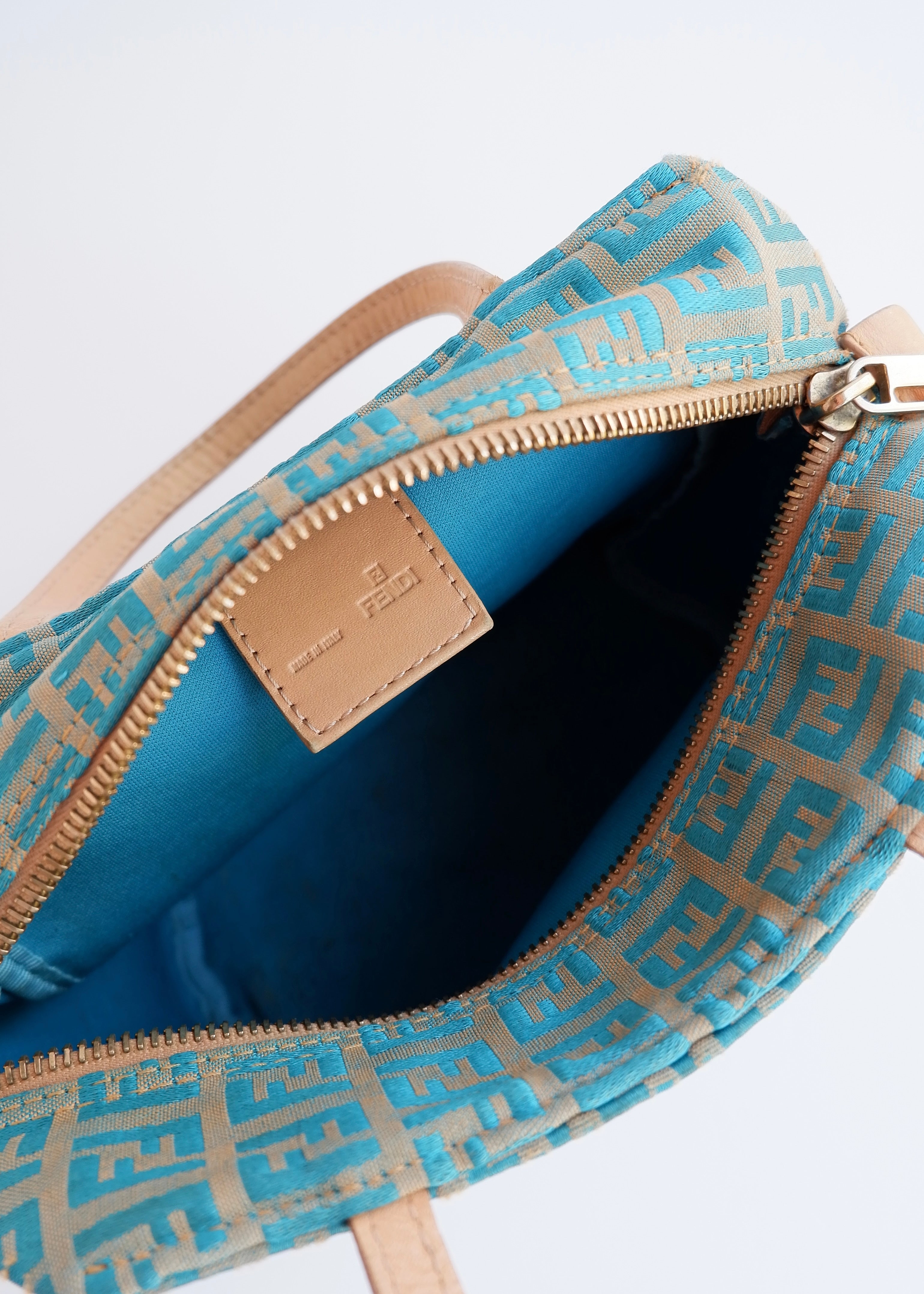Authentic Preowned Fendi Turquoise Canvas Zucchino Micro Handbag