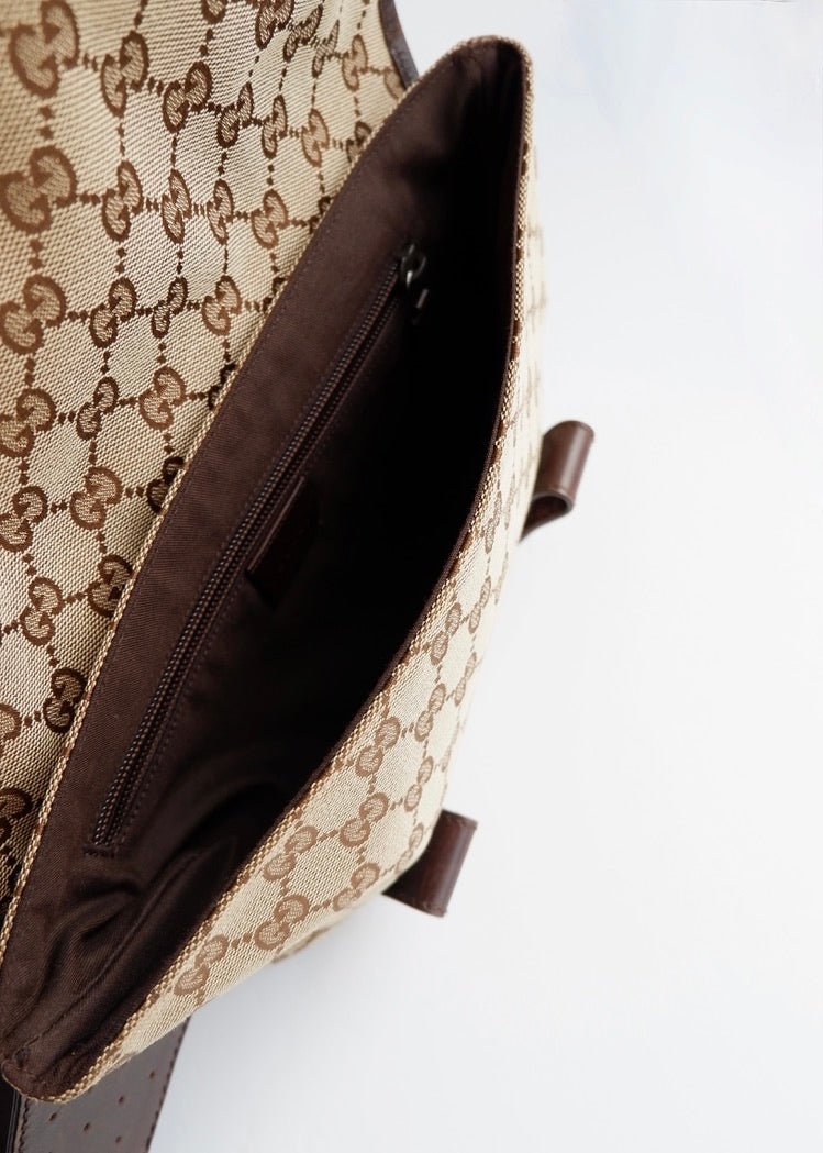Authentique Sac Banane Gucci Marron en Toile GG et Cuir d'Occasion