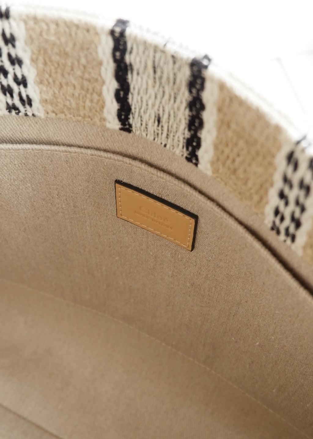 Authentic Preowned Chloe Beige/Black Striped Canvas Medium Woody Tote Bag