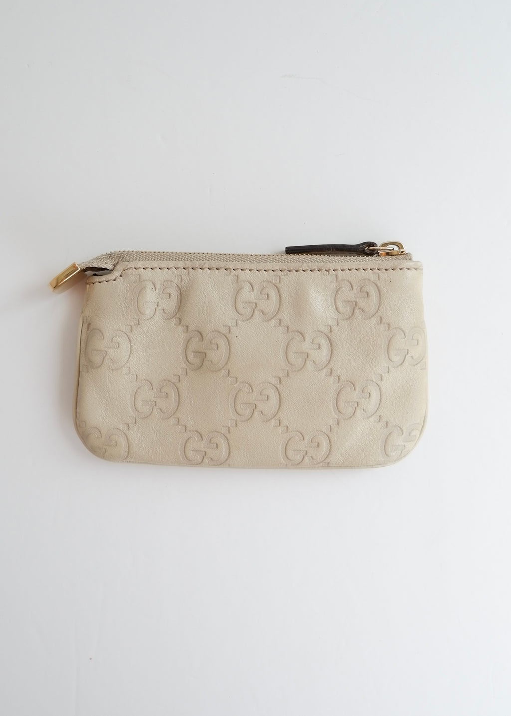 Preowned Gucci Beige Leather GG Card/Key Pouch