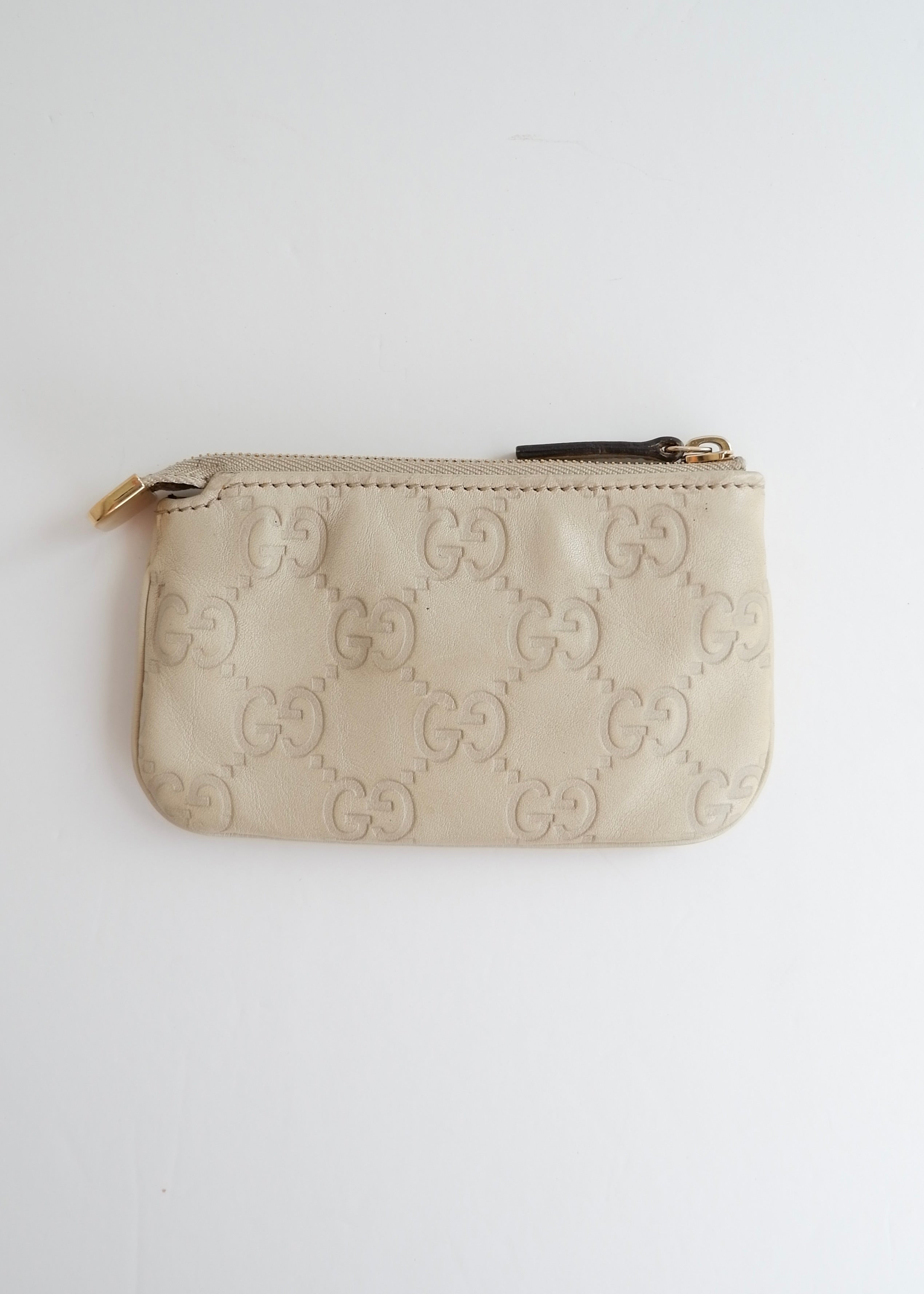 Preowned Gucci Beige Leather GG Card/Key Pouch