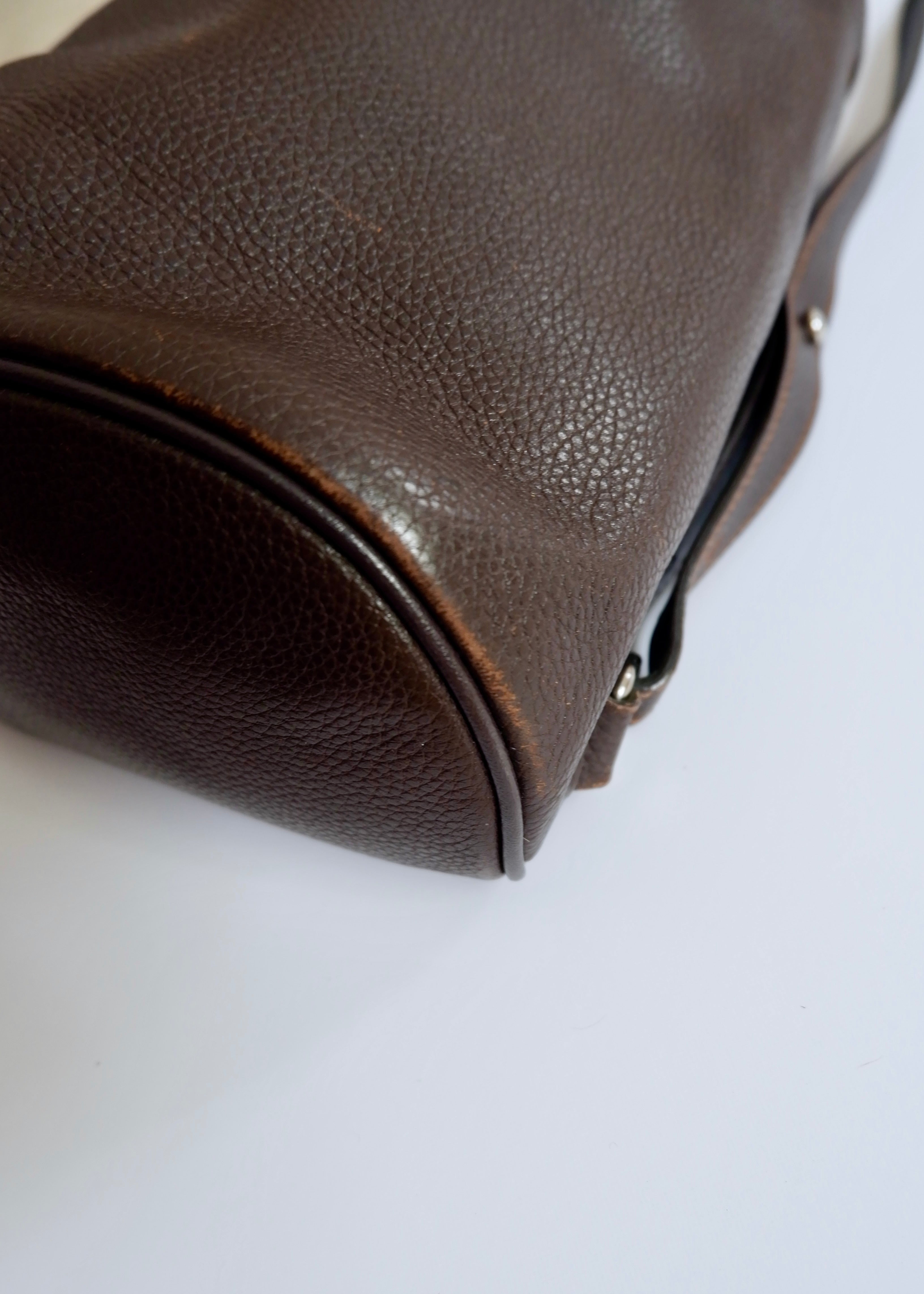 Authentique sac à dos en cuir marron Longchamp d'occasion