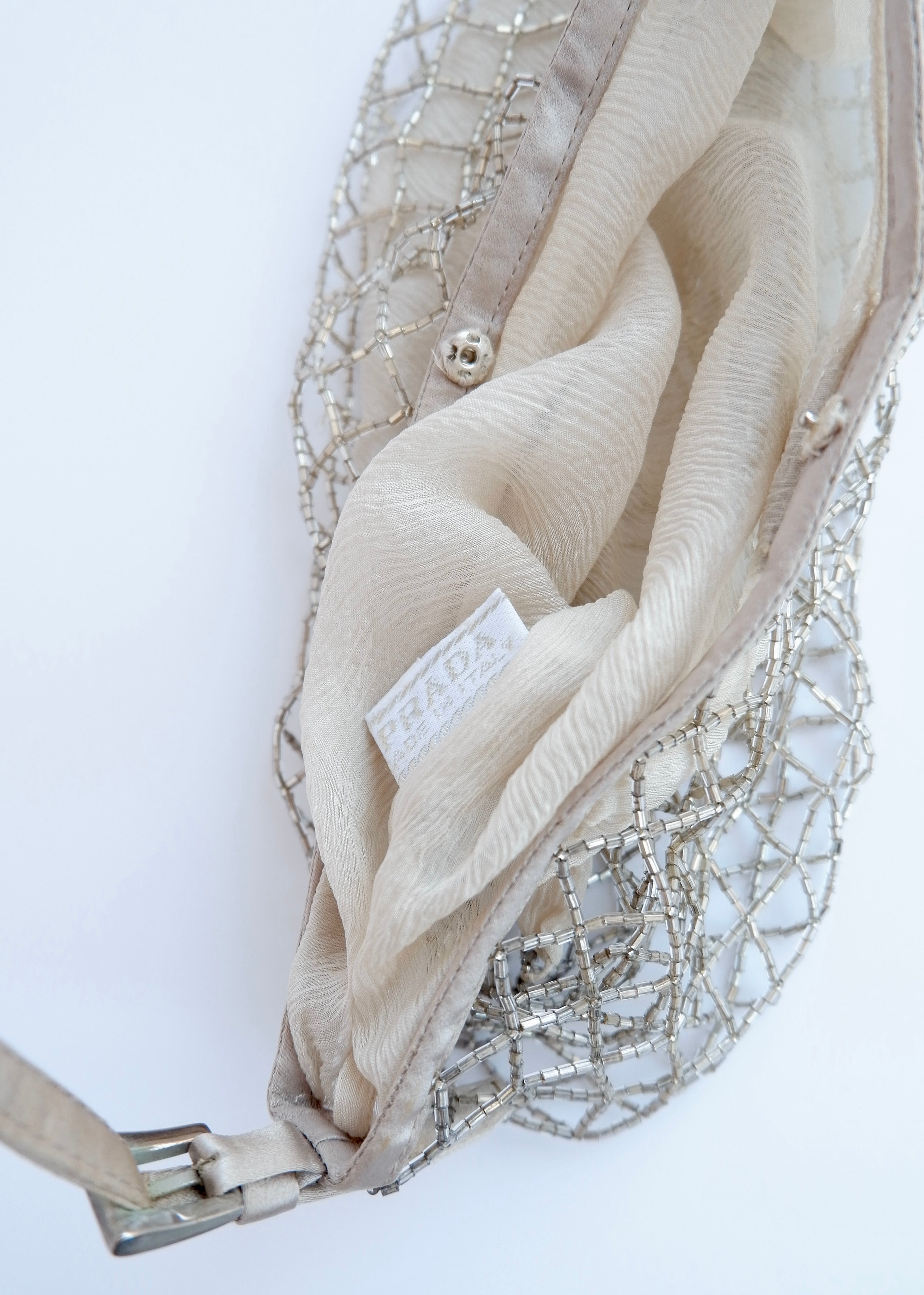 Authentic Preowned Prada Champagne Satin Beaded Shoulder Bag