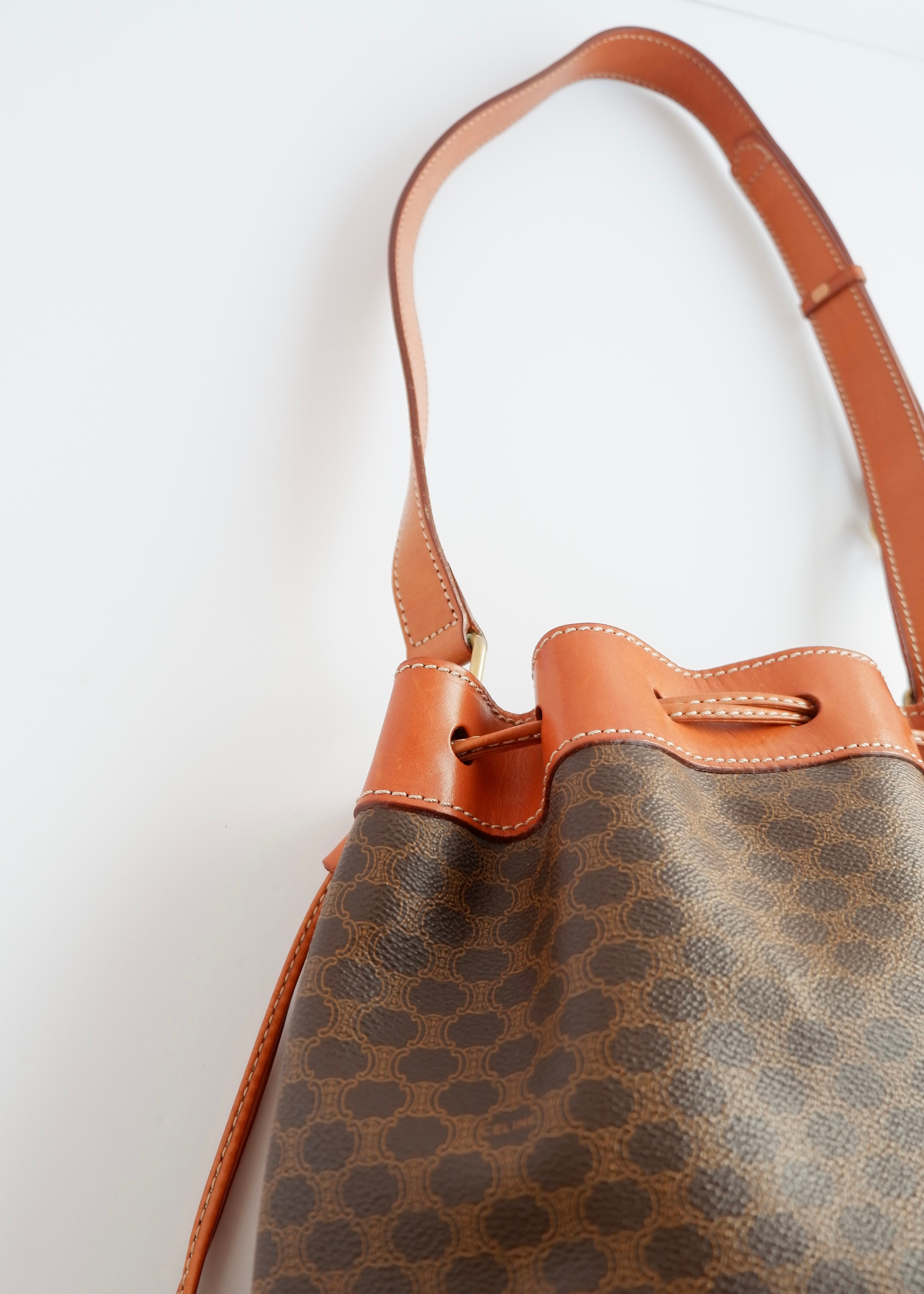 Authentic Preowned Vintage Celine Brown Macadam Bucket Crossbody Bag