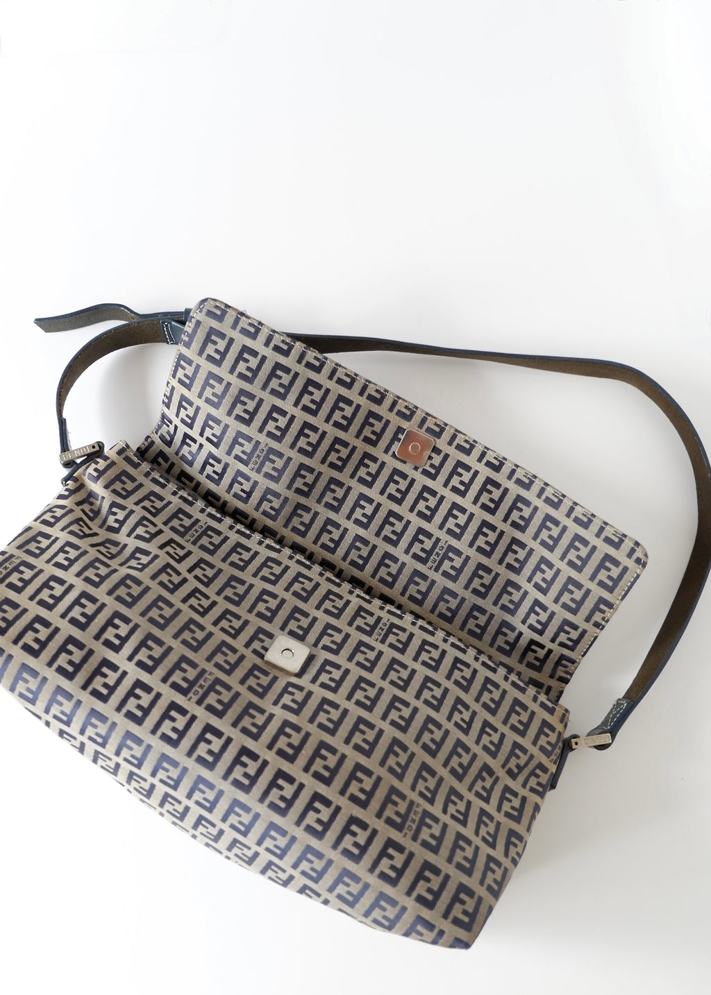 Authentic Preowned Vintage Fendi Navy Blue Zucchino Shoulder Bag