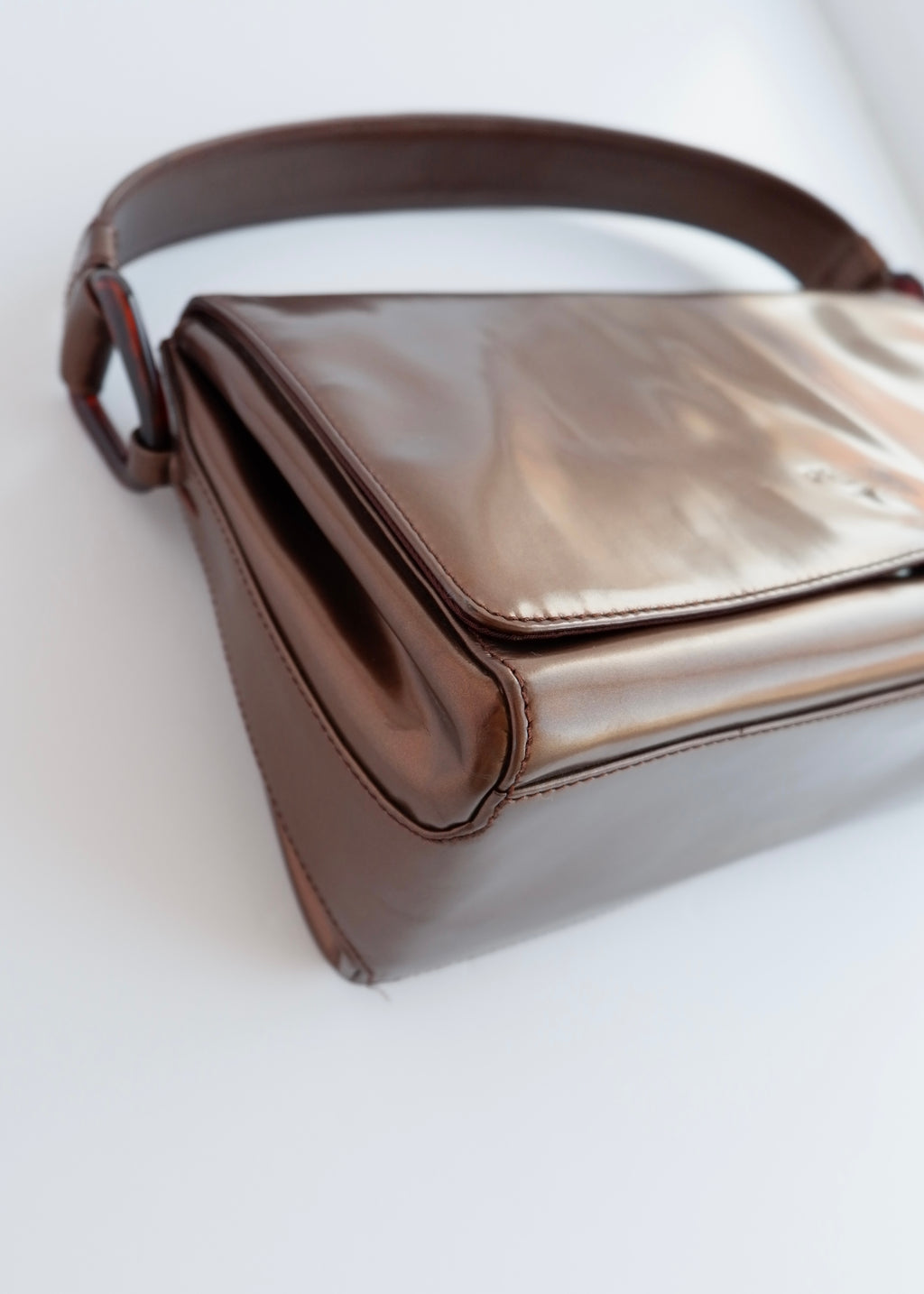 Authentic Preowned Prada Bronze Patent Leather Handbag