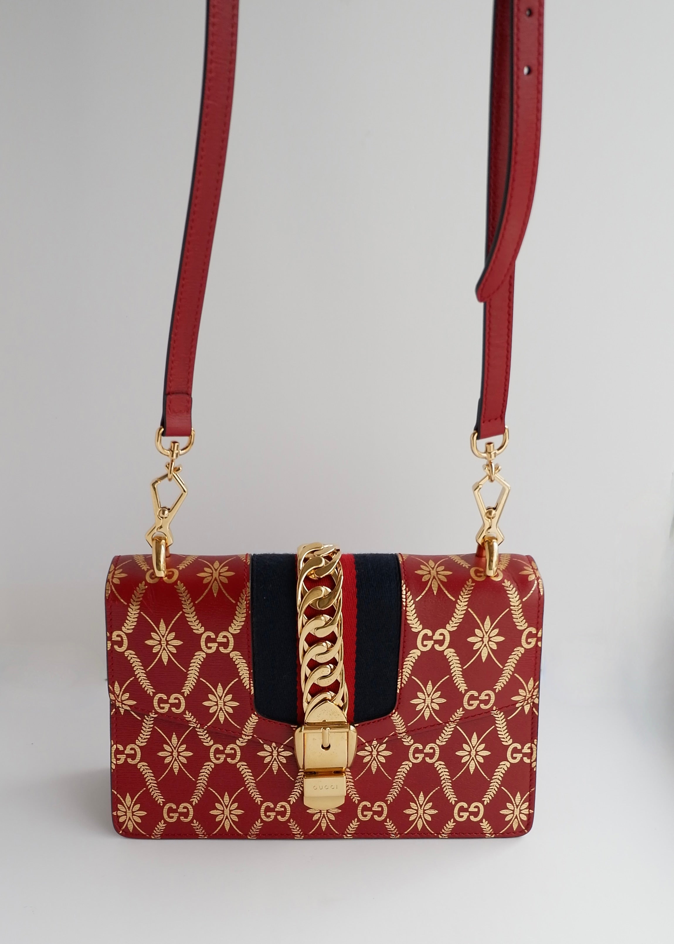 Authentic Preowned Gucci Red/Gold Leather Sylvie Bag